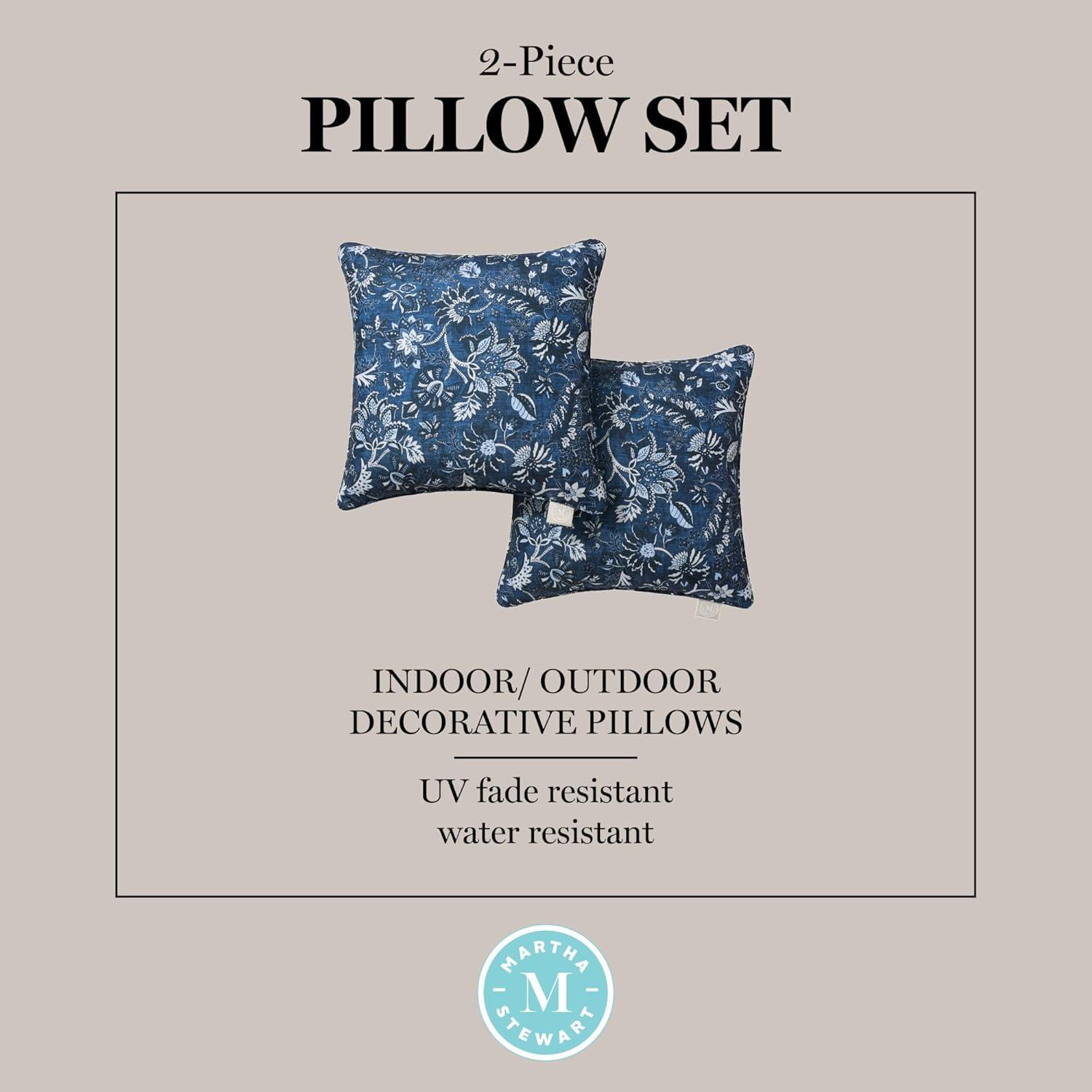 Martha Stewart MARTHA STEWART Distressed Jacobean Indoor Outdoor Lumbar Pillow 2-Pack Set, 18" (Set of 2)