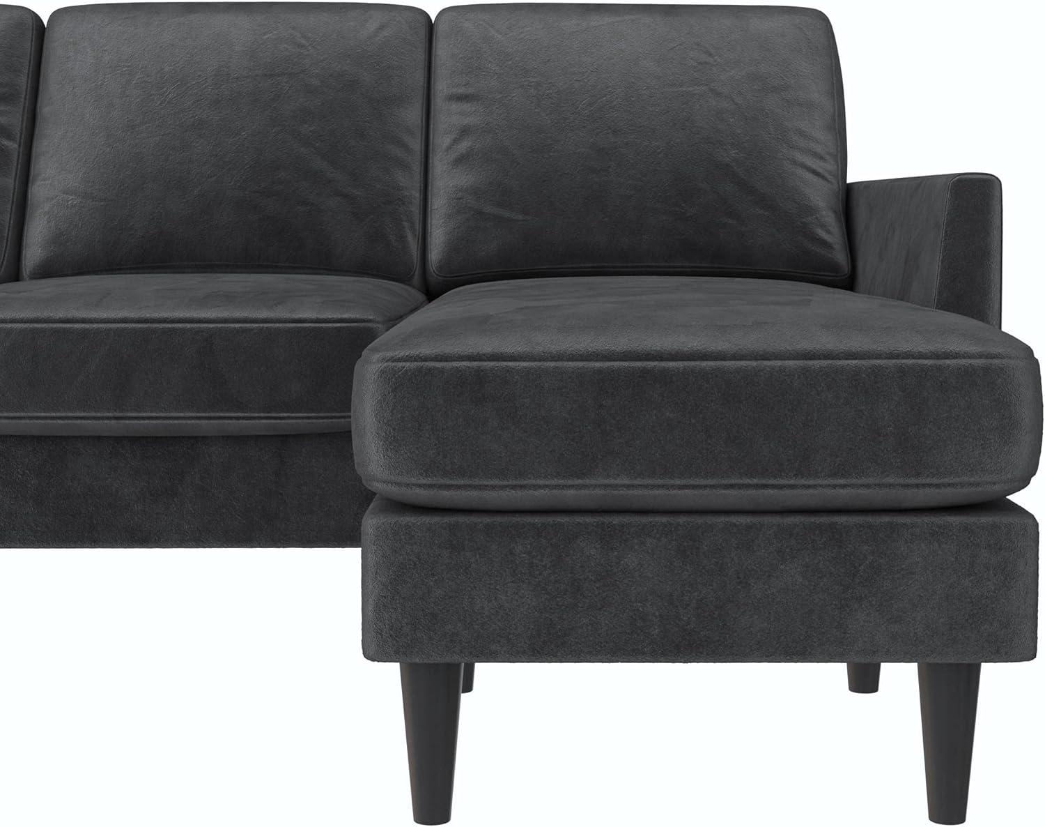 Winston Dark Gray Velvet Reversible Sectional Sofa with Ottoman