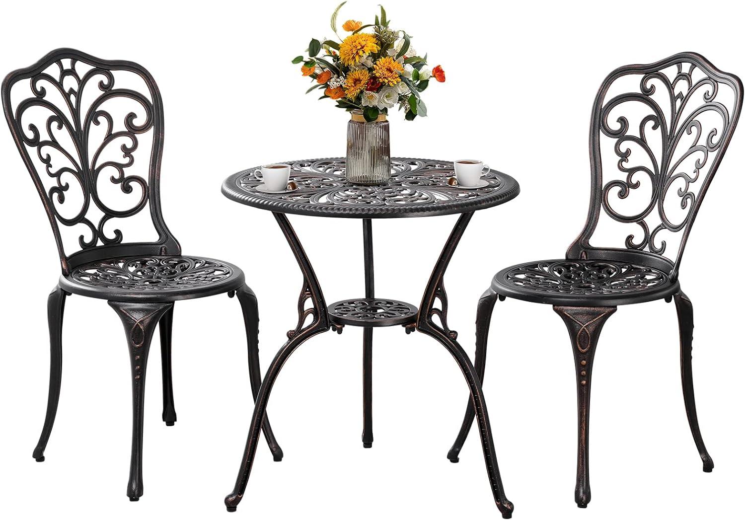 Butterfly Black Cast Aluminum 3-Piece Patio Bistro Set