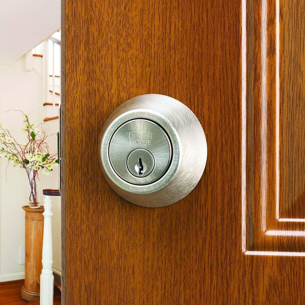 Design House 783589 Single Cylinder 2-Way Round Corner Deadbolt with Latch Satin Nickel