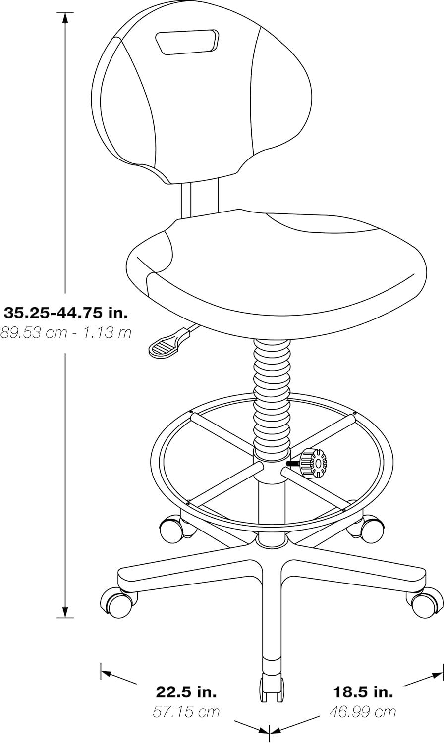 Black Plastic Urethane Intermediate Drafting Chair with Adjustable Footrest