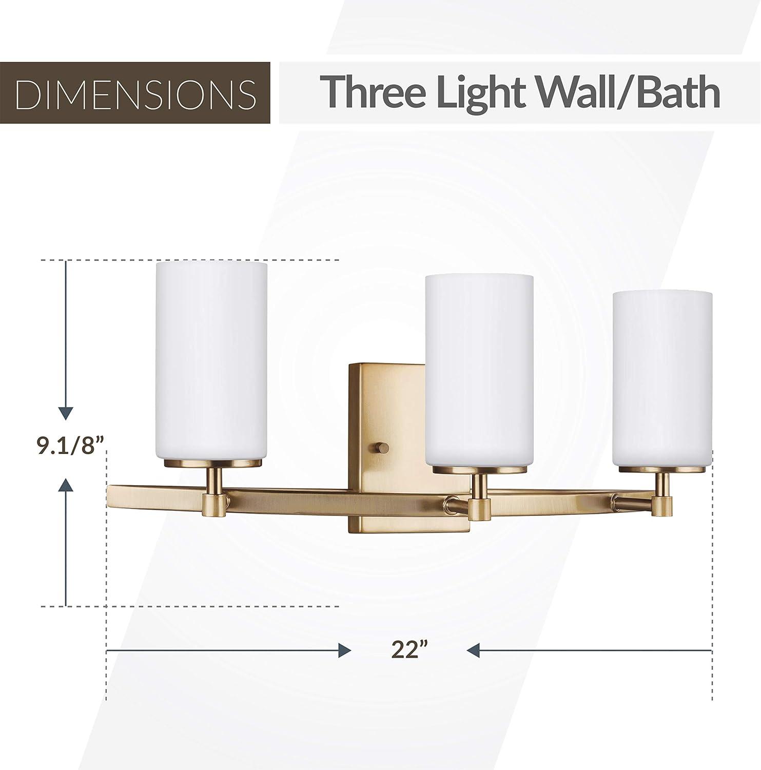 Satin Brass 3-Light Wall Bath Sconce with Etched White Glass