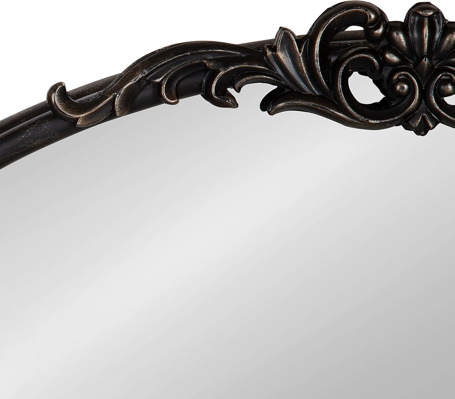 Black Oval Wood Wall Mirror with Intricate Overlay
