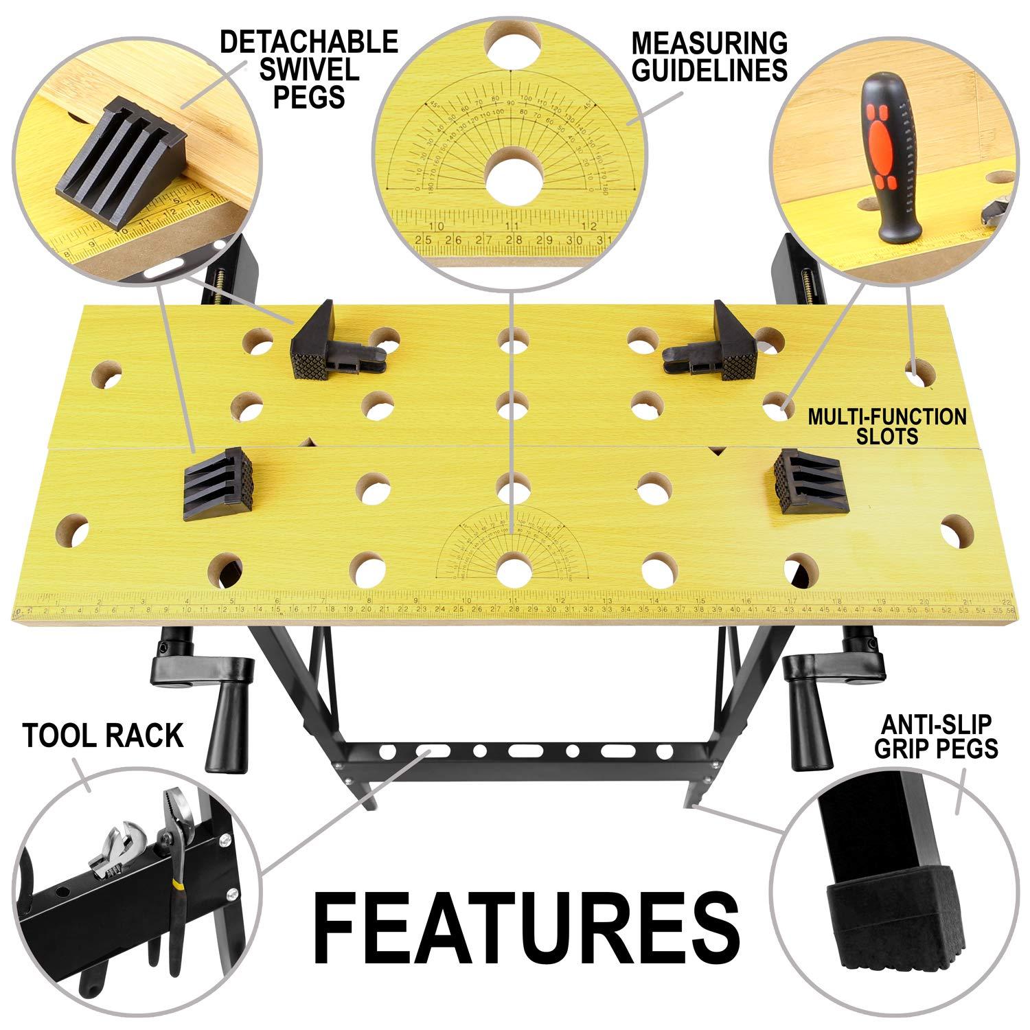Portable Folding Workbench with Adjustable Clamps and Steel Frame
