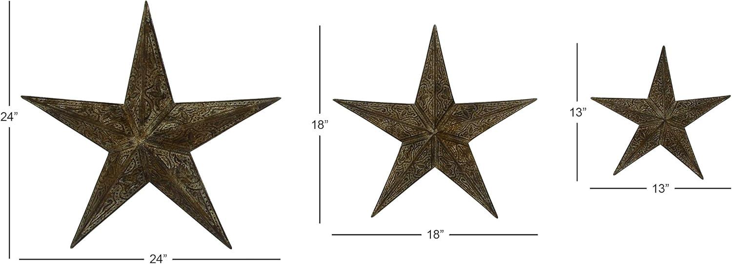 Olivia & May Set of 3 Metal Stars Indoor Outdoor Wall Decors Light Brown : Iron Frame, Farmhouse Style, Vertical Orientation