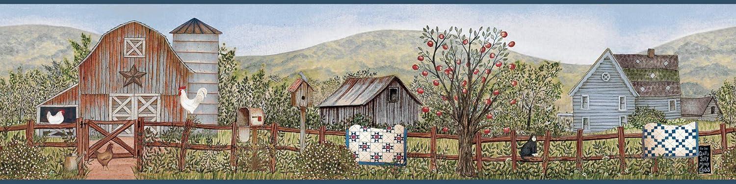 Chesapeake Clarksville Blue Farm Border Wall Decals, 6-in by 15-ft, 7.5 sq. ft