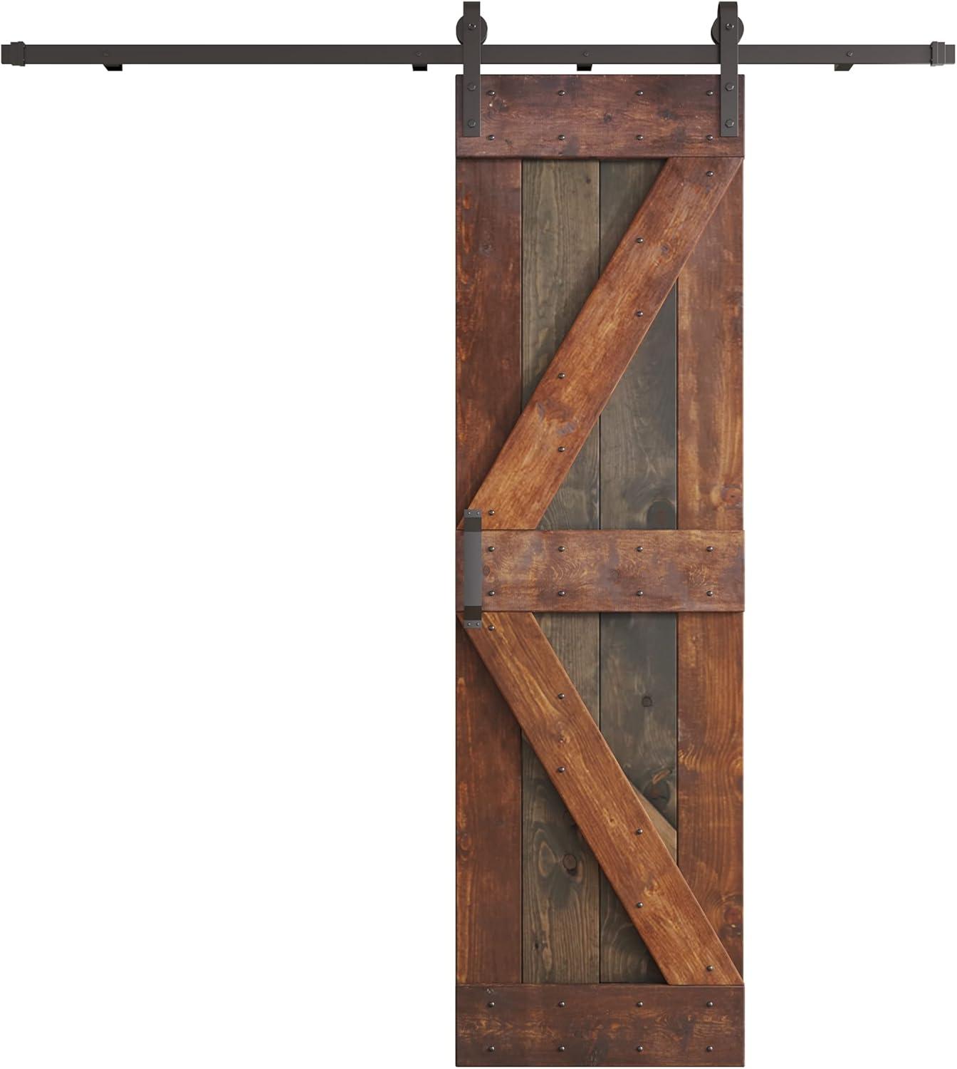 Paneled Wood and Metal K Series DIY Knotty Barn Door with Installation Hardware Kit