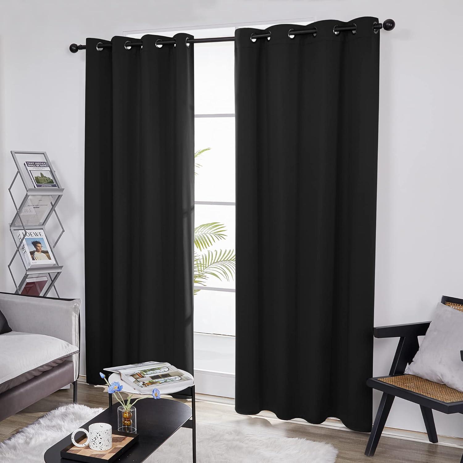 Coodeto Short Blackout Curtains Black, Set of 2, W52 x L63 - Blackout Curtains for Kitchen and Kids Bedroom