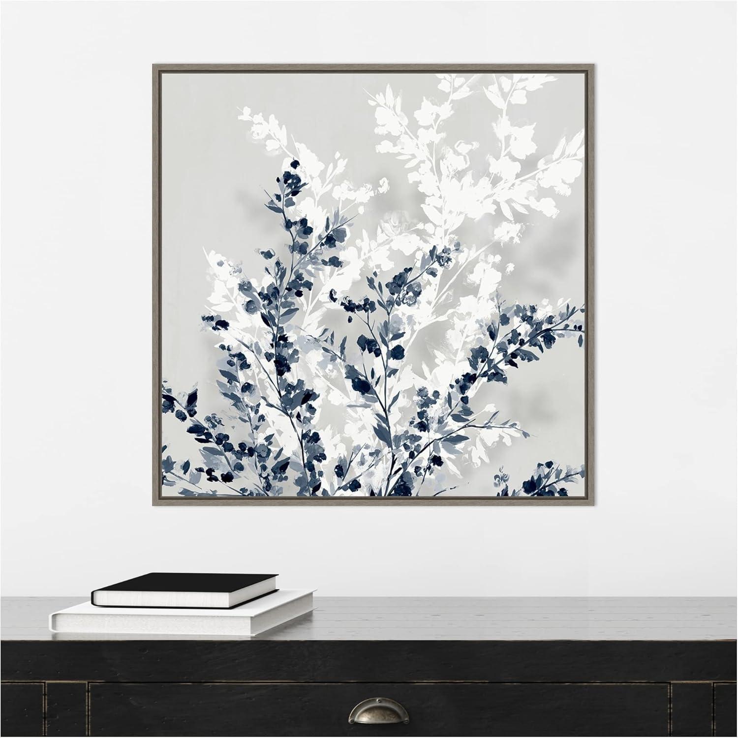 22" x 22" Blue Spring II by Isabelle Z Framed Canvas Wall Art Gray Wash - Amanti Art: Modern Abstract Botanical Decor