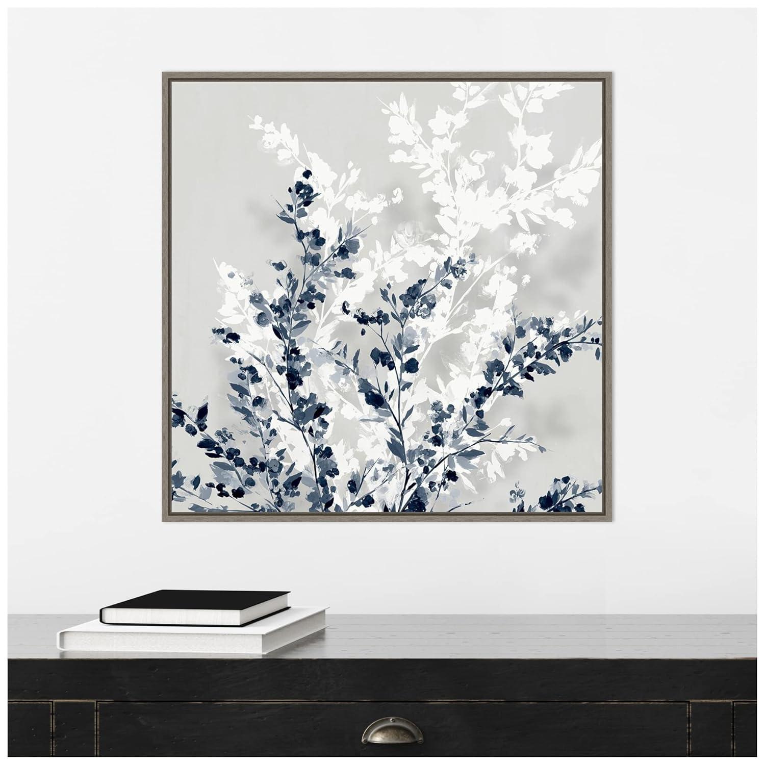 22" x 22" Blue Spring II by Isabelle Z Framed Canvas Wall Art Gray Wash - Amanti Art: Modern Abstract Botanical Decor