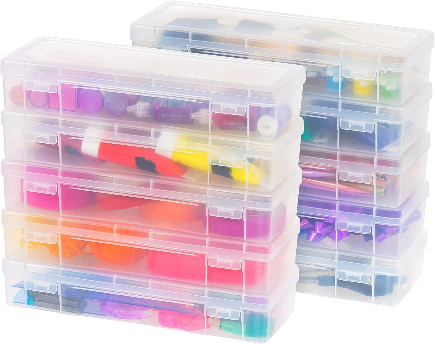 IRIS USA 10Pack Plastic Storage Containers with Latching Lid for Pencil Box, Lego, Crayon, Stackable