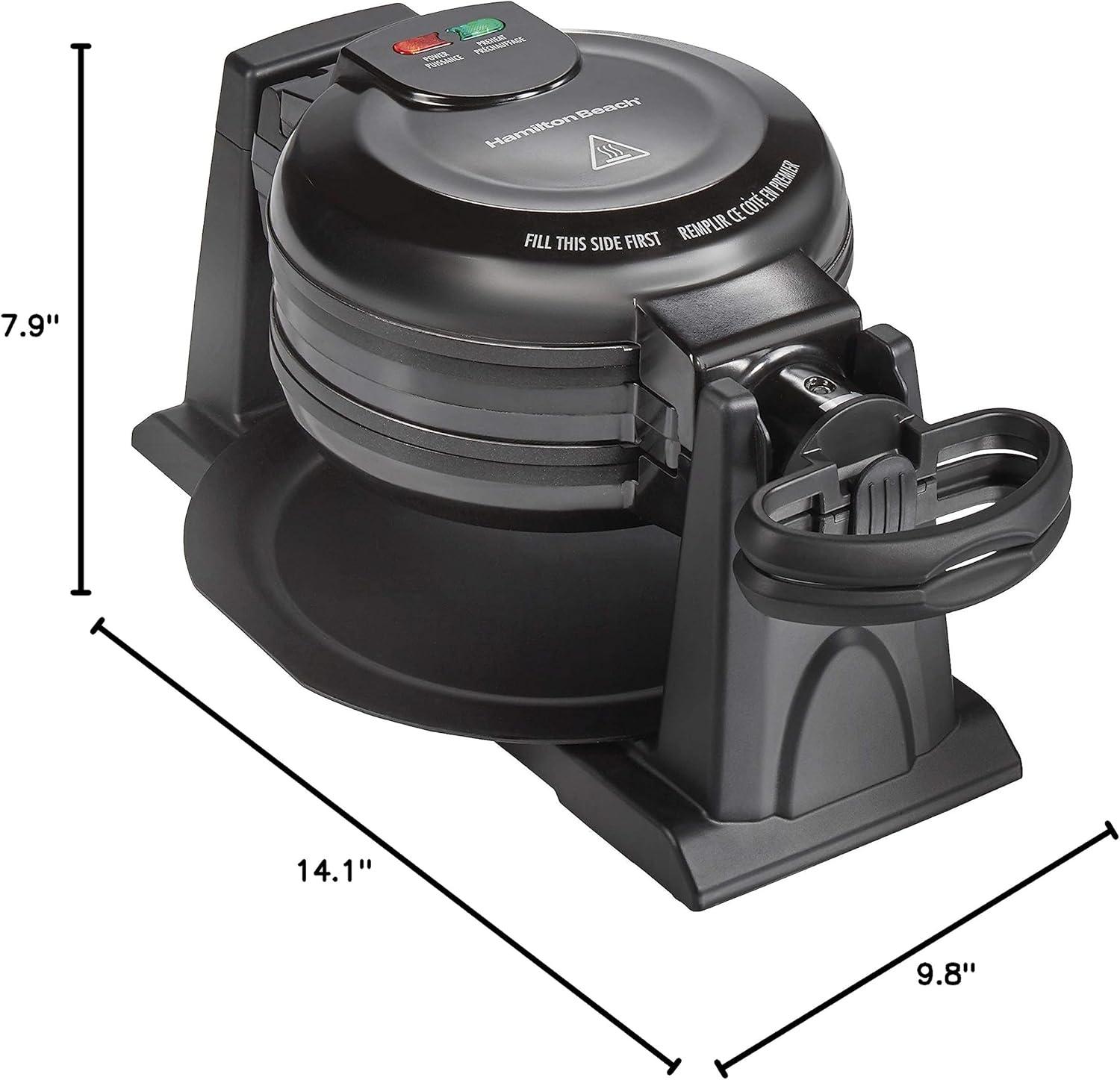 Black Double Flip Belgian Waffle Maker with Nonstick Plates