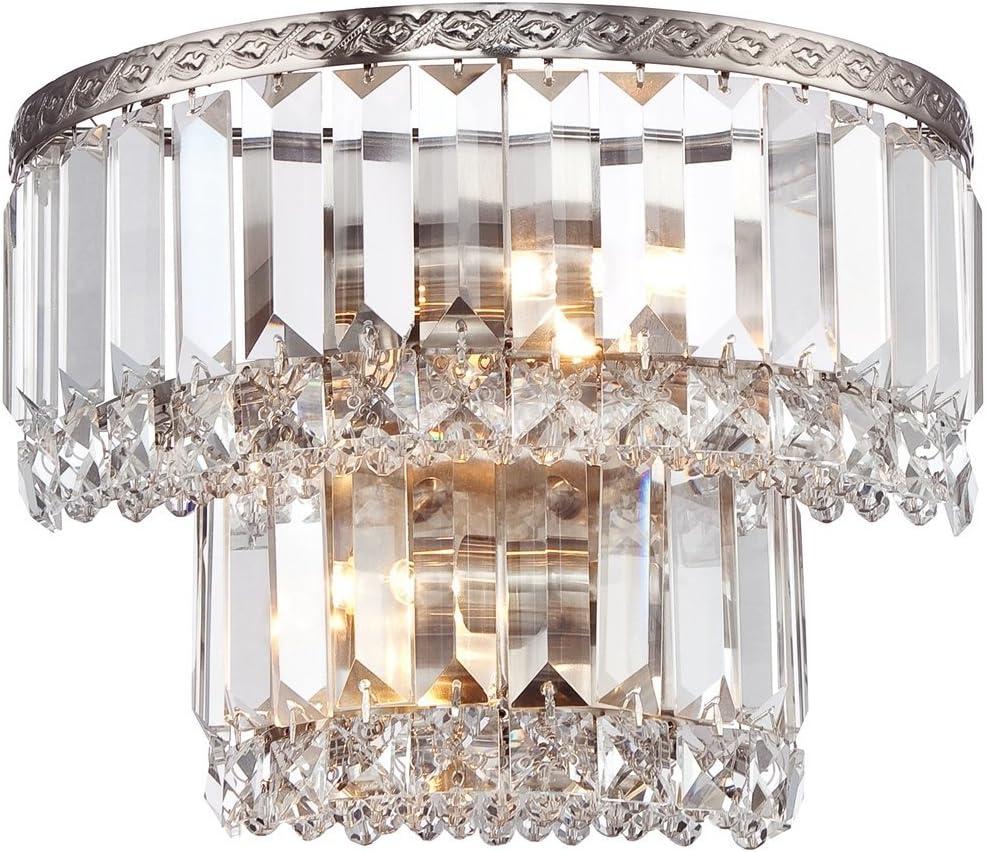 Vienna Full Spectrum Magnificence Modern Wall Light Sconce Satin Nickel Hardwire 10" 2-Light Fixture Tiered Crystal for Bedroom Bathroom Vanity Home