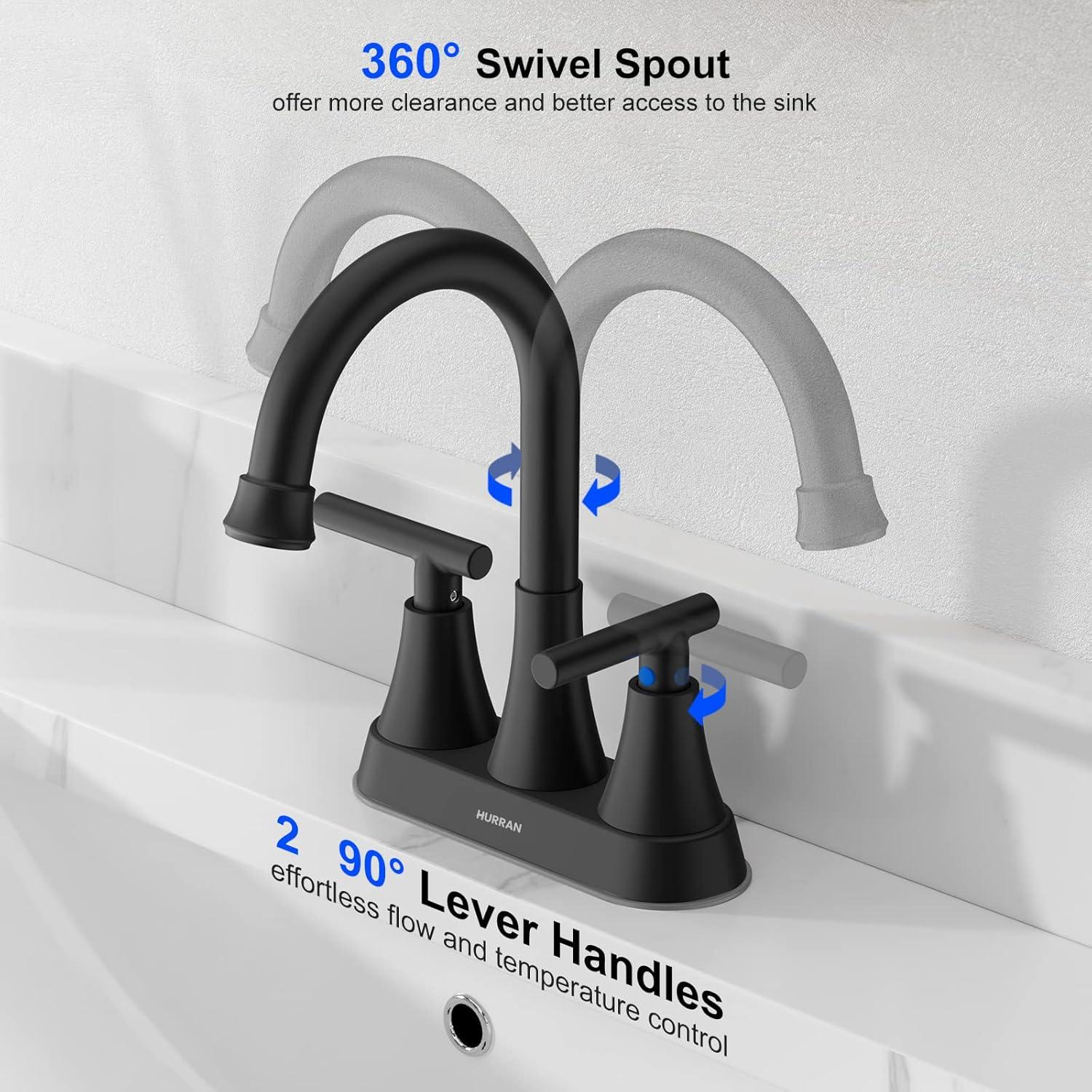 Matte Black Stainless Steel 4-Inch Centerset Bathroom Faucet