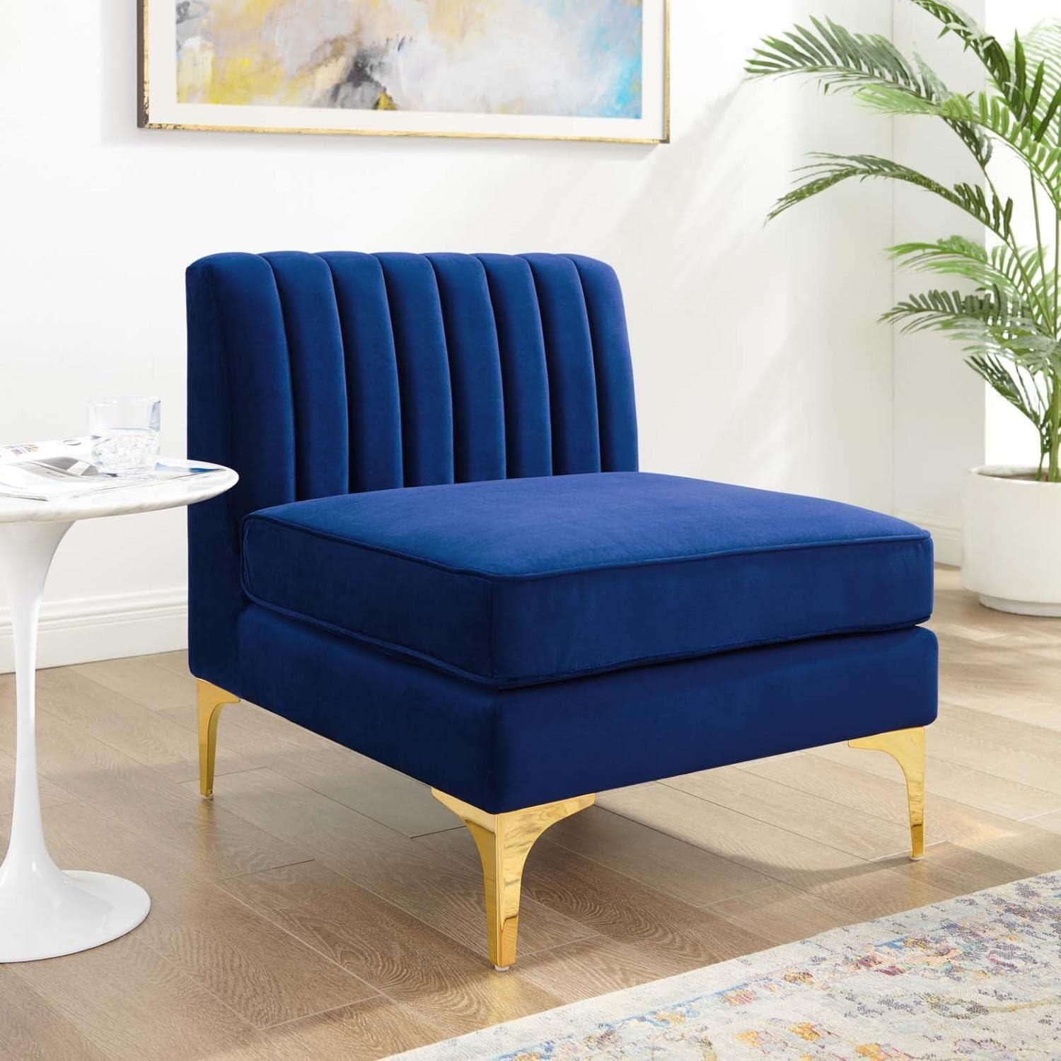 Modway Triumph Modern Channel Tufted Performance Velvet Armless Chair in Navy