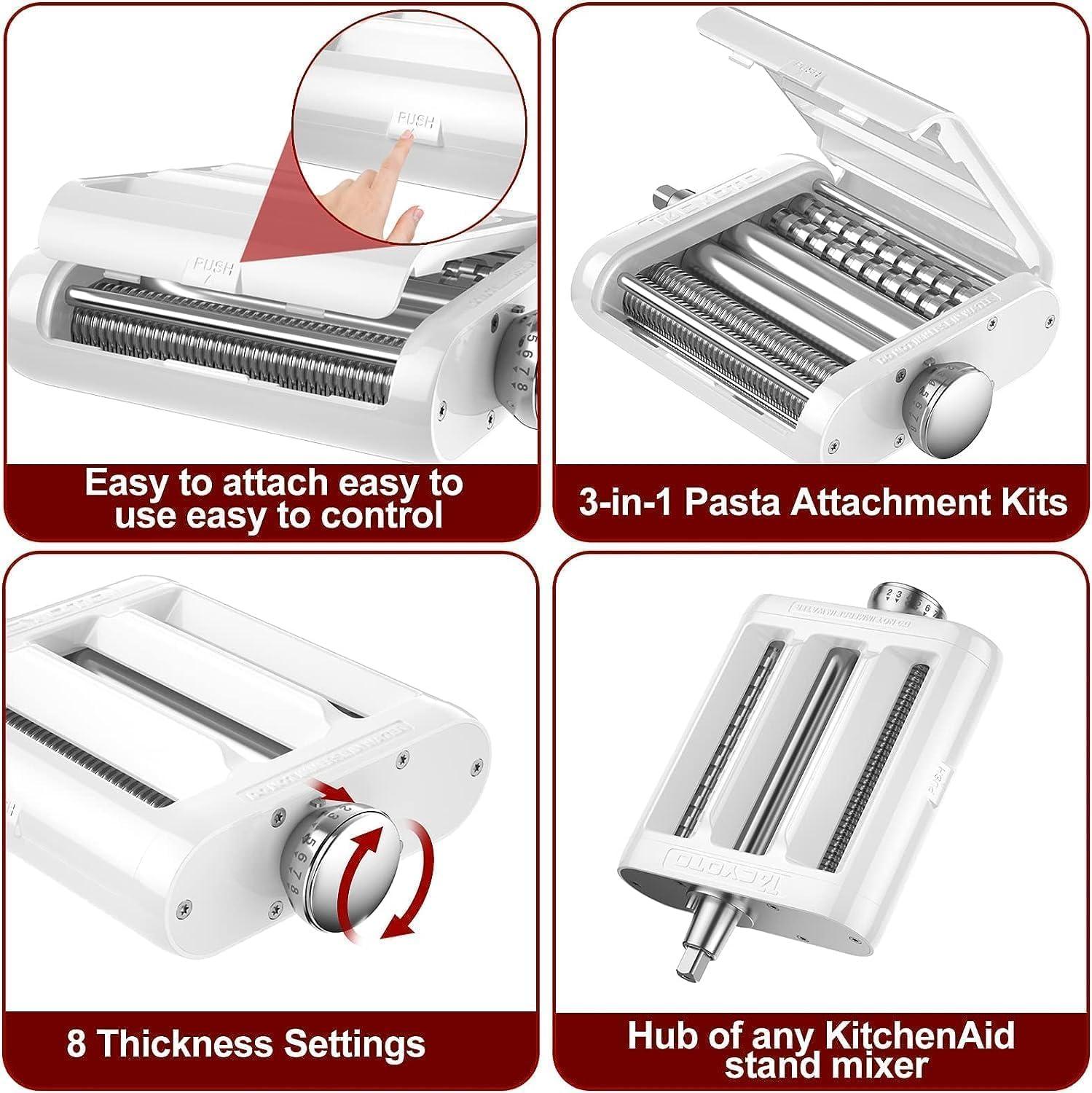 White Stainless Steel 3-in-1 Pasta Maker Attachment for KitchenAid