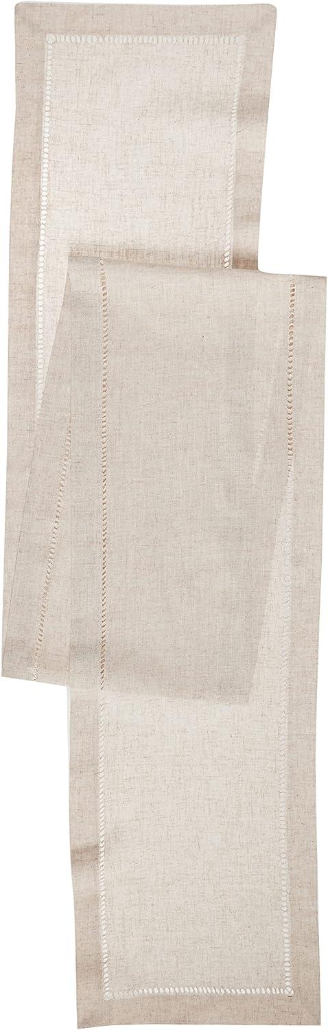 Natural Poly-Linen Blend Hemstitched Table Runner