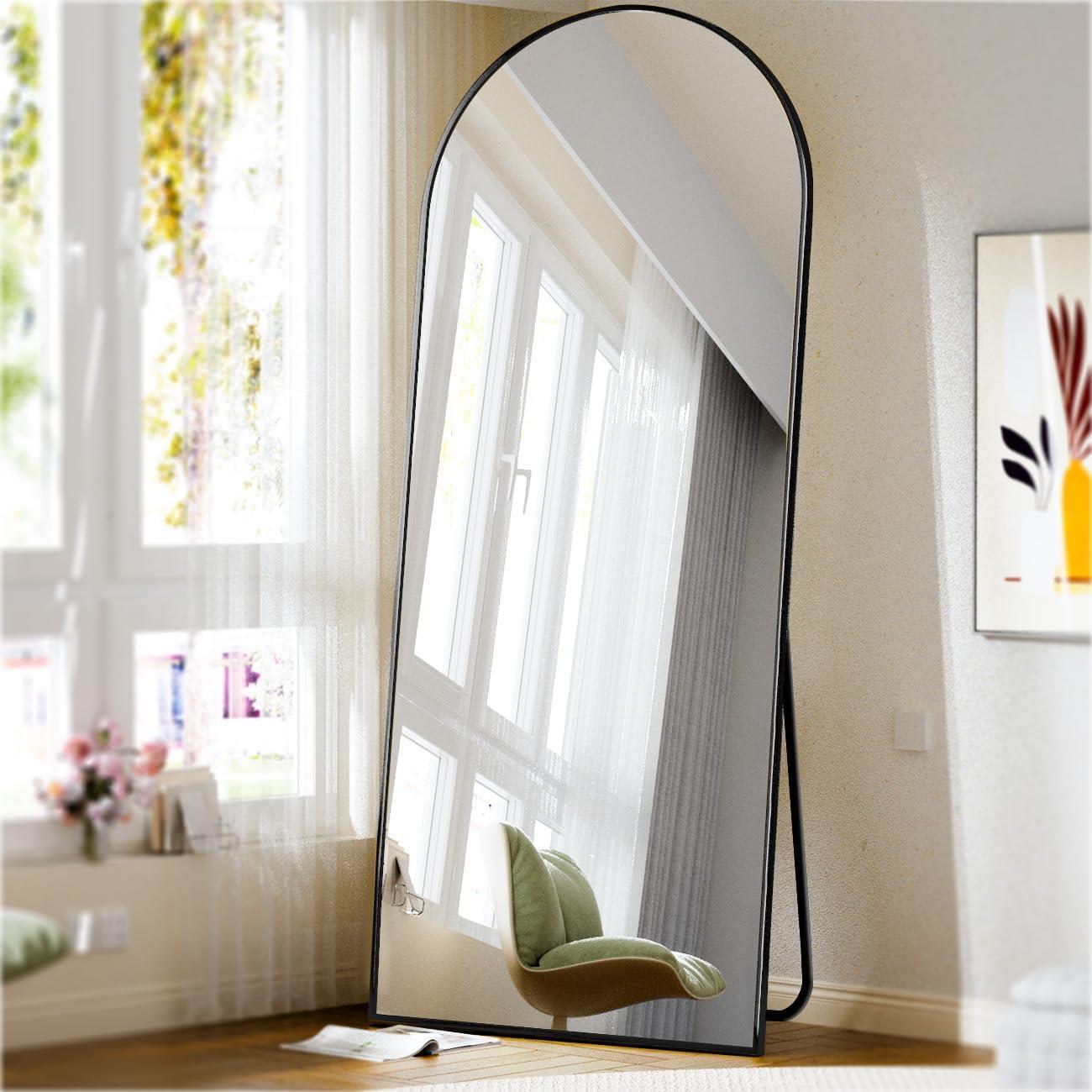 BEAUTYPEAK 71"x 26" Oversized Full Length Mirror Arch Standing Floor Mirror Full Body Mirror, Black