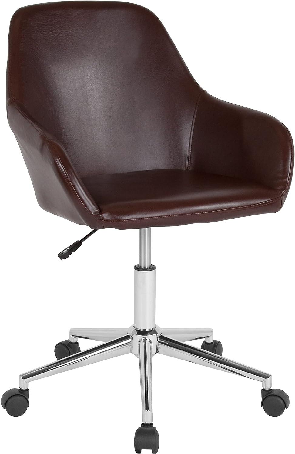 Cortana Mid-Back Brown LeatherSoft Swivel Task Chair with Chrome Base