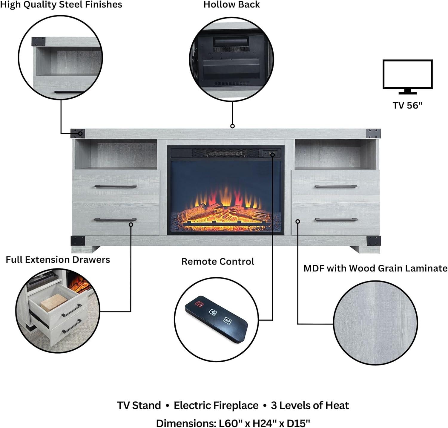 Richmond 60" Fireplace with 2 Drawers and 2 Shelves