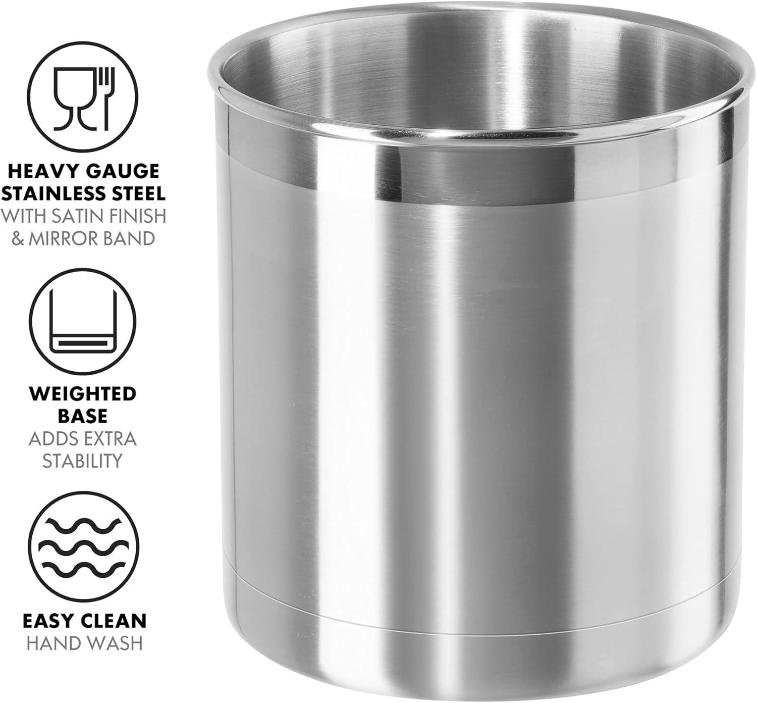 Oggi Stainless Steel Jumbo Utensil Holder - 7" Utensil Caddy, Weighted Base for Stability - Extra Large Utensil Crock and Countertop Utensil Organizer, Stainless Steel