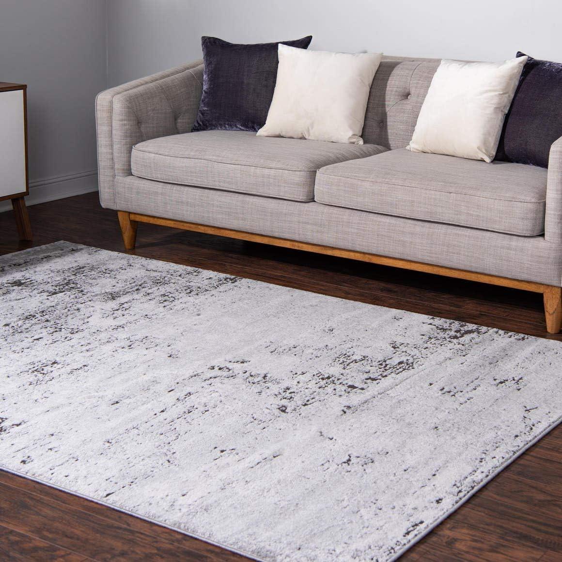 Leipzig Gray Abstract 4' x 6' Stain-Resistant Area Rug