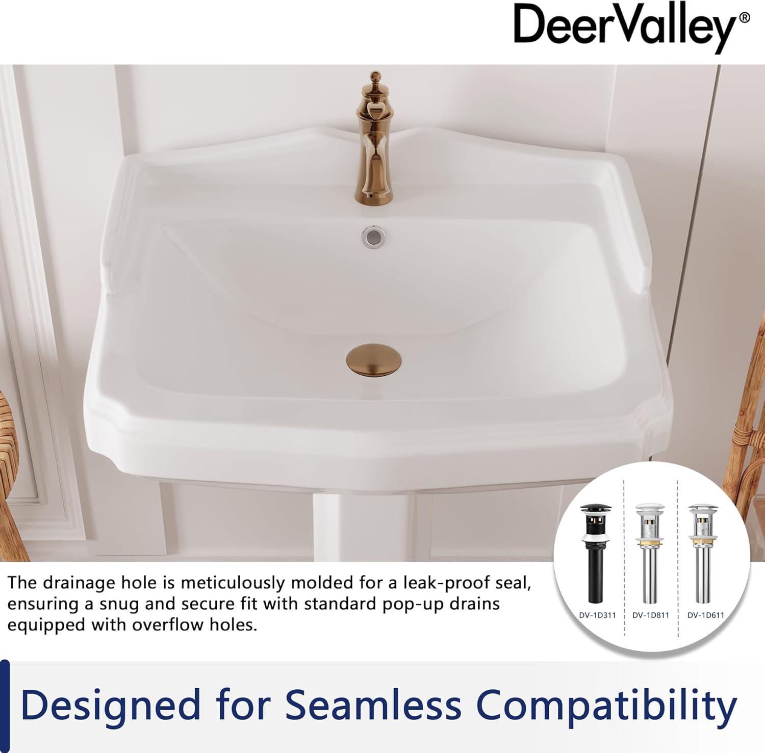 Dynasty 23 in. W. x 19 in D Tall White Vitreous China Rectangular Pedestal Bathroom Sink with Overflow