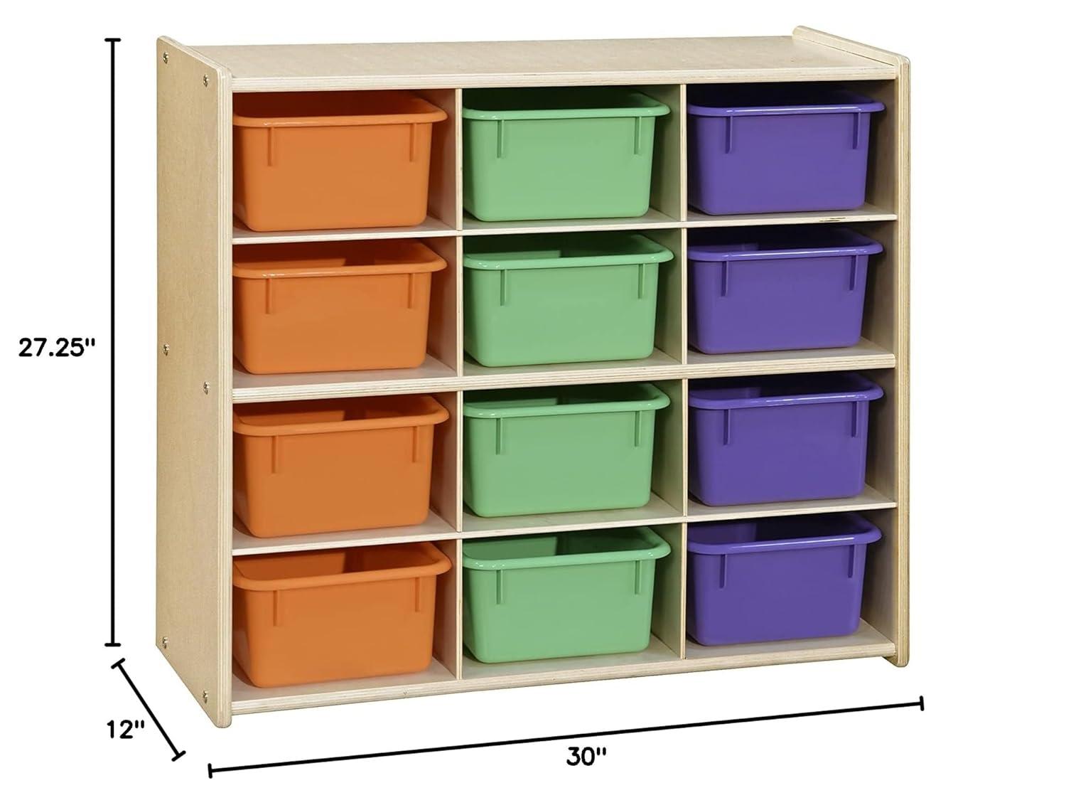 Birch Wood 12-Cubby Storage Unit with Assorted Pastel Trays