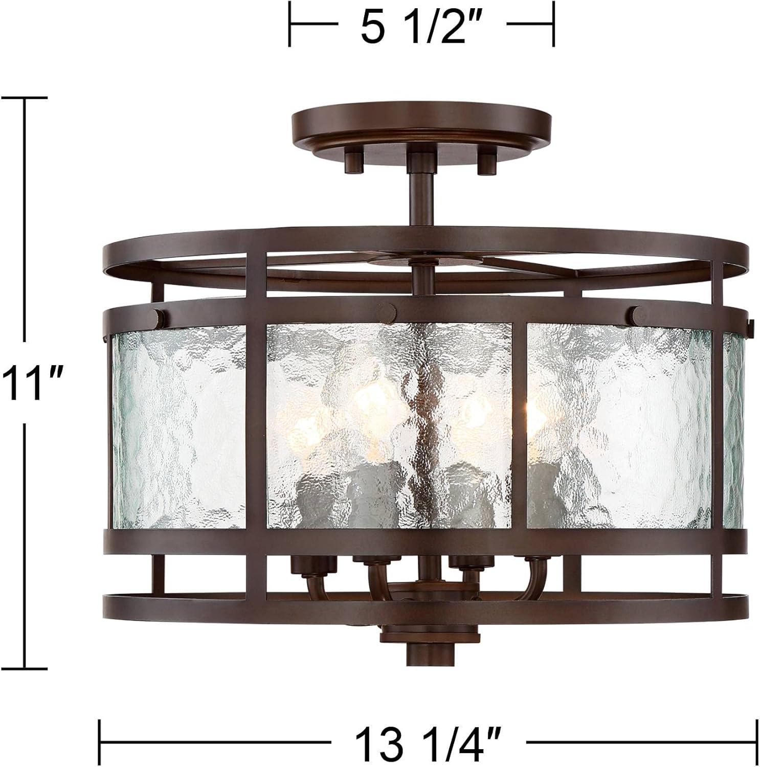 Franklin Iron Works Elwood Modern Ceiling Light Semi Flush Mount Fixture 13 1/4" Wide Oil Rubbed Bronze 4-Light Water Glass Drum Shade for Bedroom