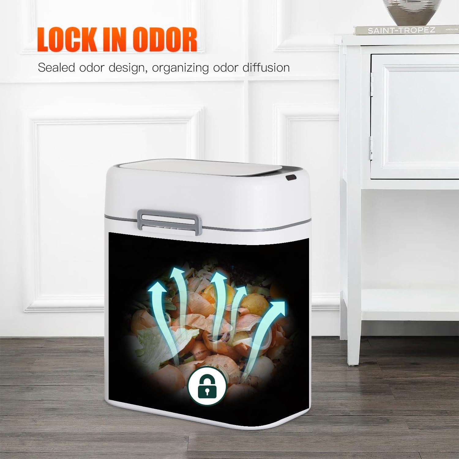 FDW Bathroom Trash Can With Lid 2.2 Gallon Touchless Motion Sensor Small Slim Garbage Can For Bathroom, Bedroom, Office, Living Room (2)