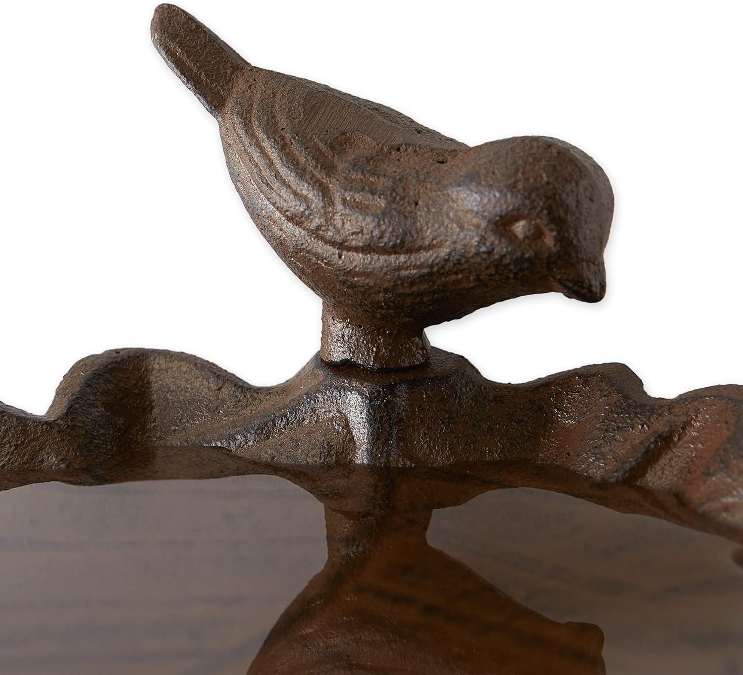 Flower Shaped Birdbath with small bird Bronze Cast Iron 5.75x5.75x29