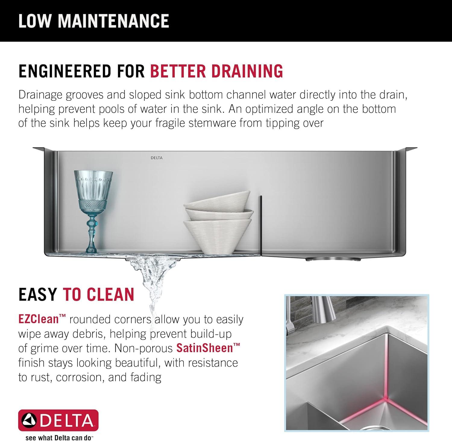 Delta Lenta™ 32" L Undermount 16 Gauge Stainless Steel Double Bowl Kitchen Sink with Accessories