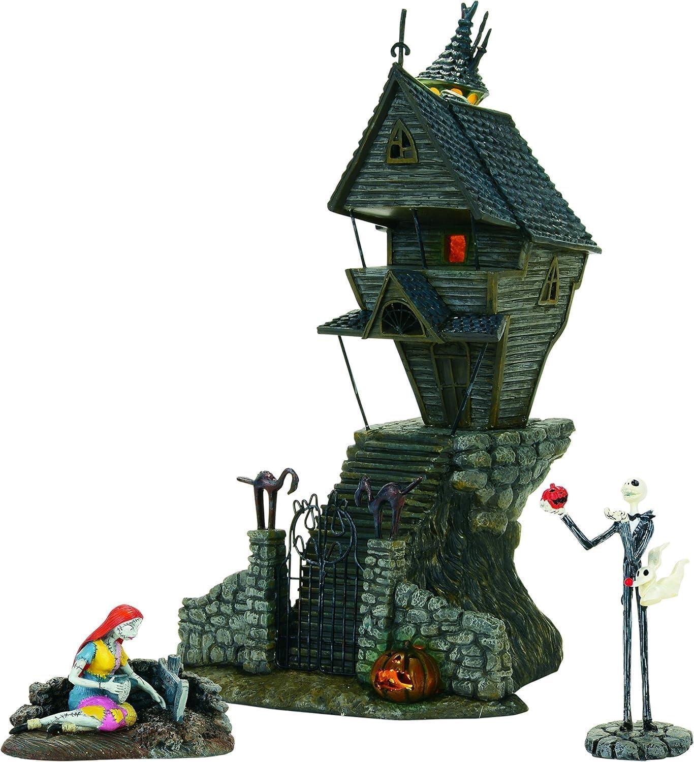 Department 56 Nightmare Before Christmas Village Jack's House Building w/ Jack and Sally Figurine Set (Set of 3)