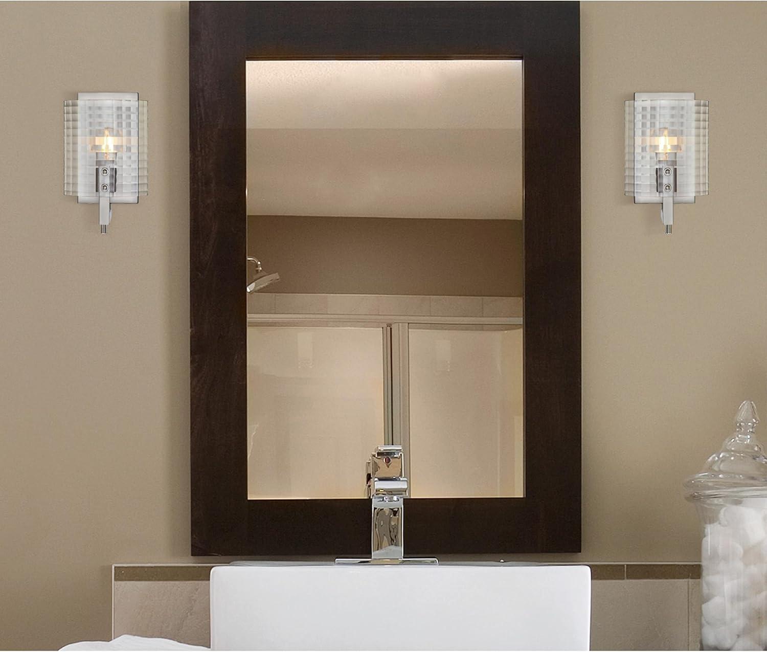 Brushed Nickel Wall Sconce with Clear Waffle Glass