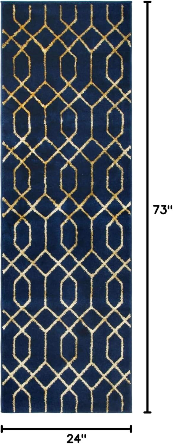 Glam Navy Blue Gold Area Rug