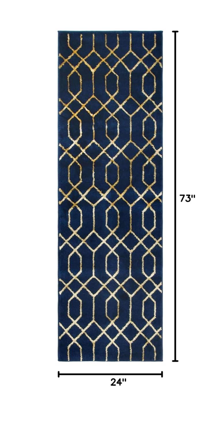 Glam Navy Blue Gold Area Rug