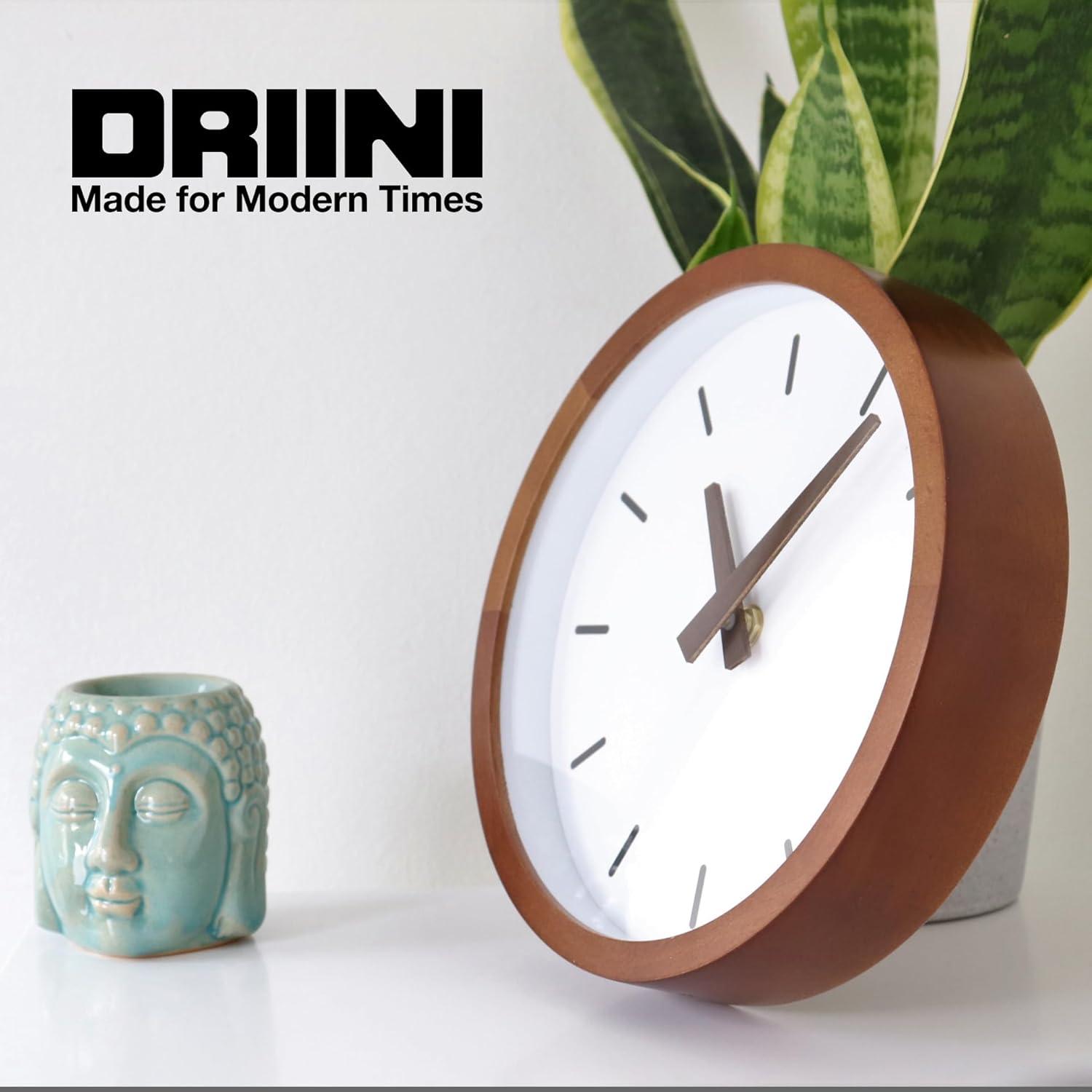 Driini Modern Mid Century Wood Analog Wall Clock (9") - Battery Operated with Silent Sweep Movement - Small Decorative Wooden Clocks for Bedrooms, Bathroom, Kitchen, Living Room, or Office…
