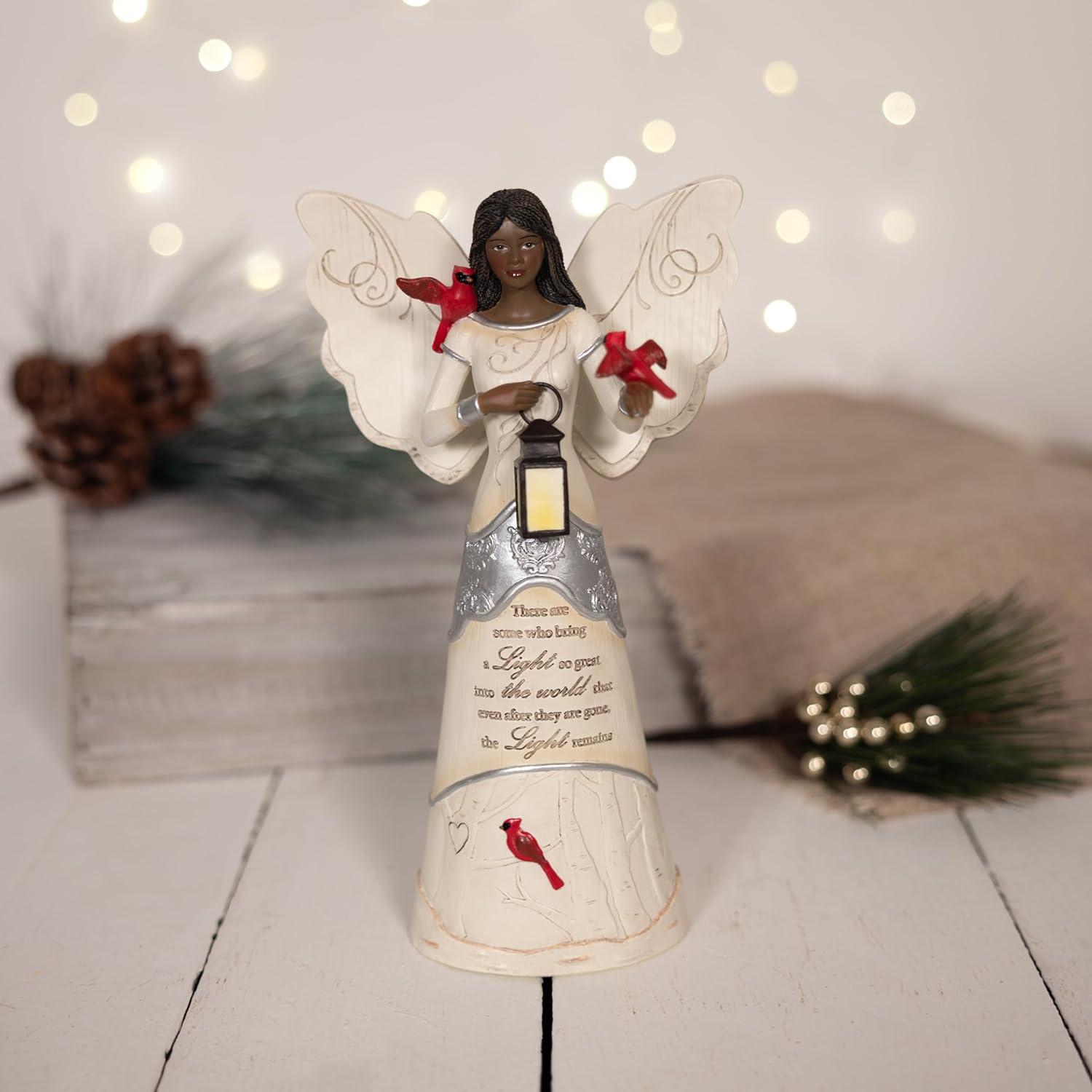 Pavilion - Light Remains - 9" Ebony African American Angel Figurine in Memory Loss Bereavement Funeral Condolence Grief Cardinal Present