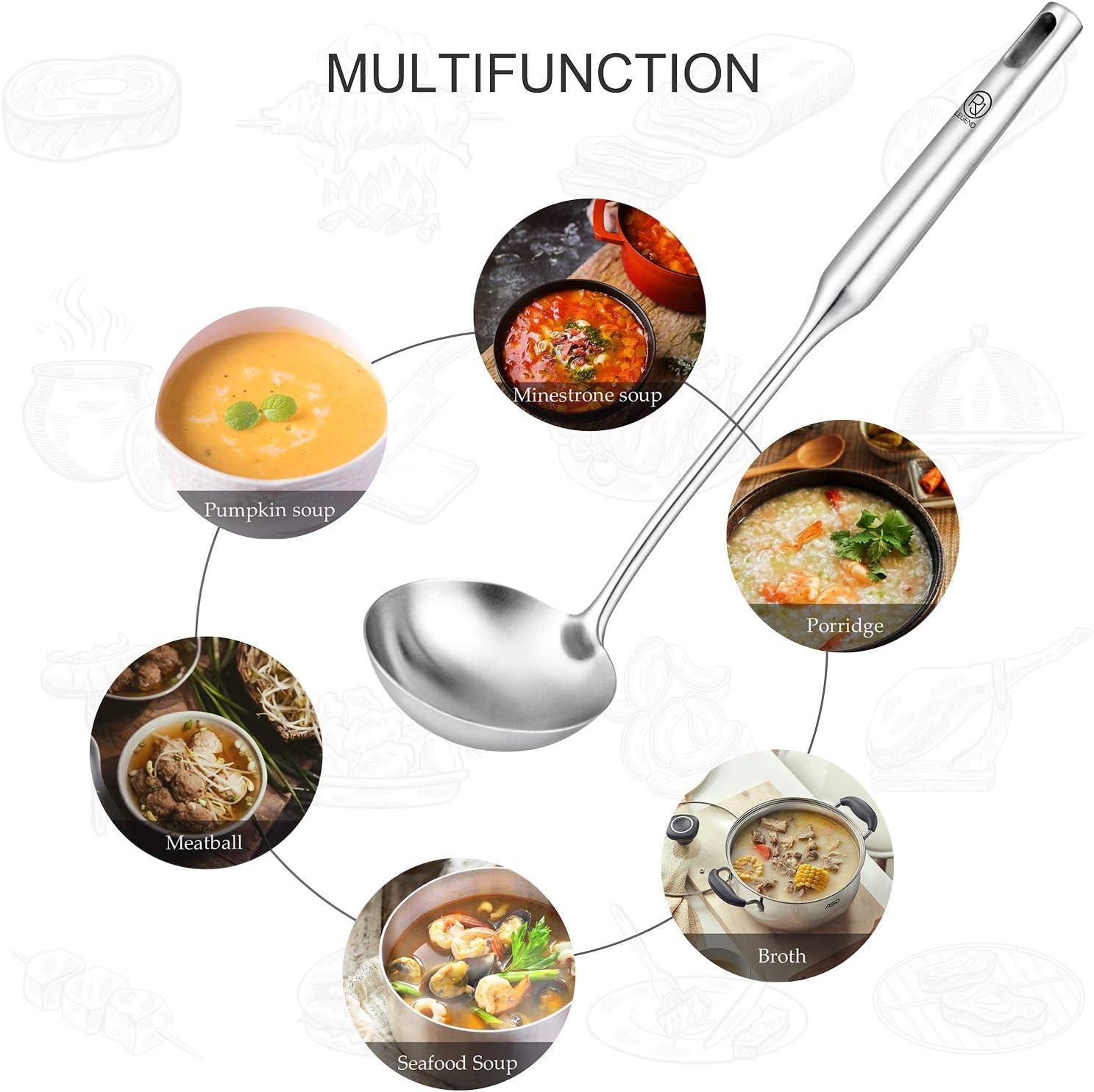 RJ Legend Kitchen Gadget Food Grade 304 Stainless Steel 14.2 In. Length/3.7 In. Diameter Soup Ladle with Ergonomic Rounded Handle, Silver