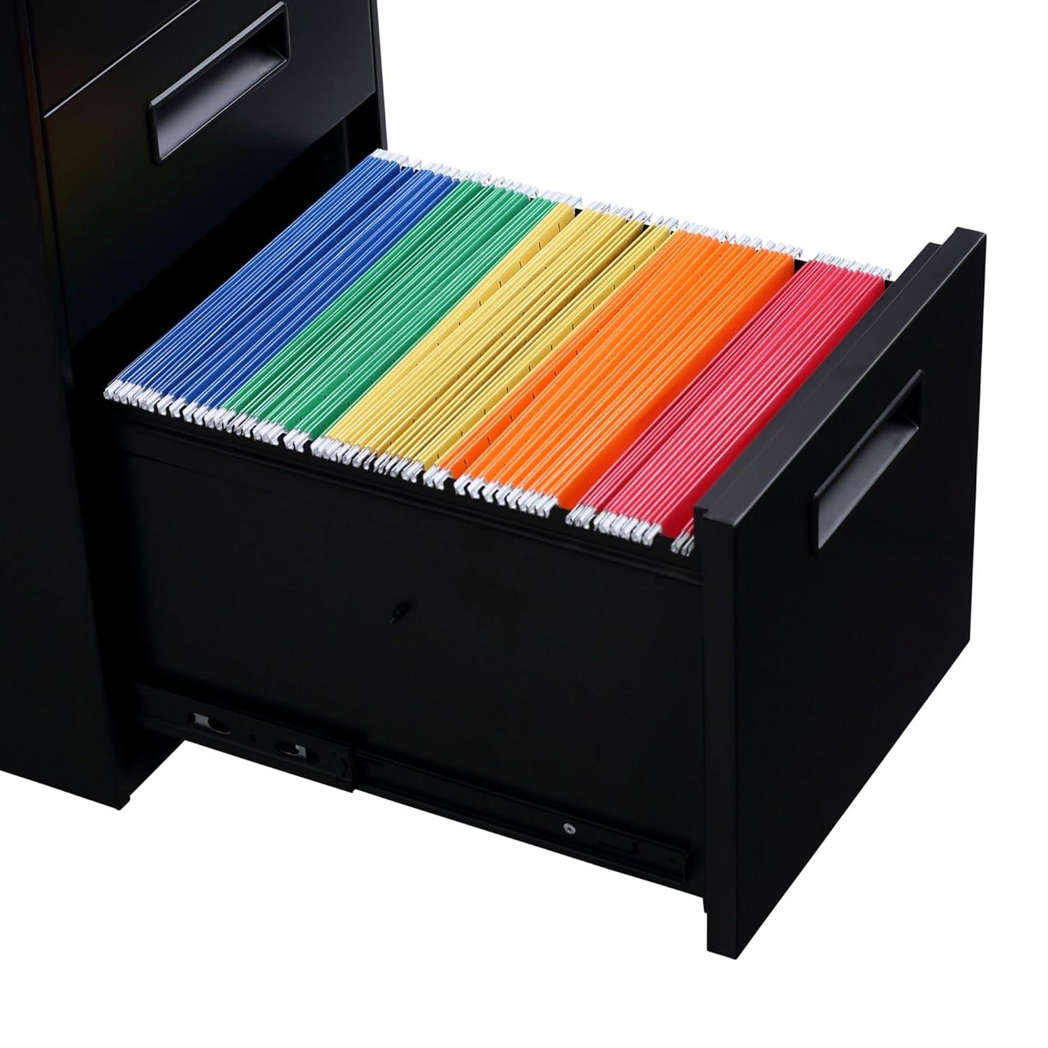 Alera PABBFBL 27.75 x 14.87 x 19.12 in. Three-Drawer Metal Pedestal File, Black