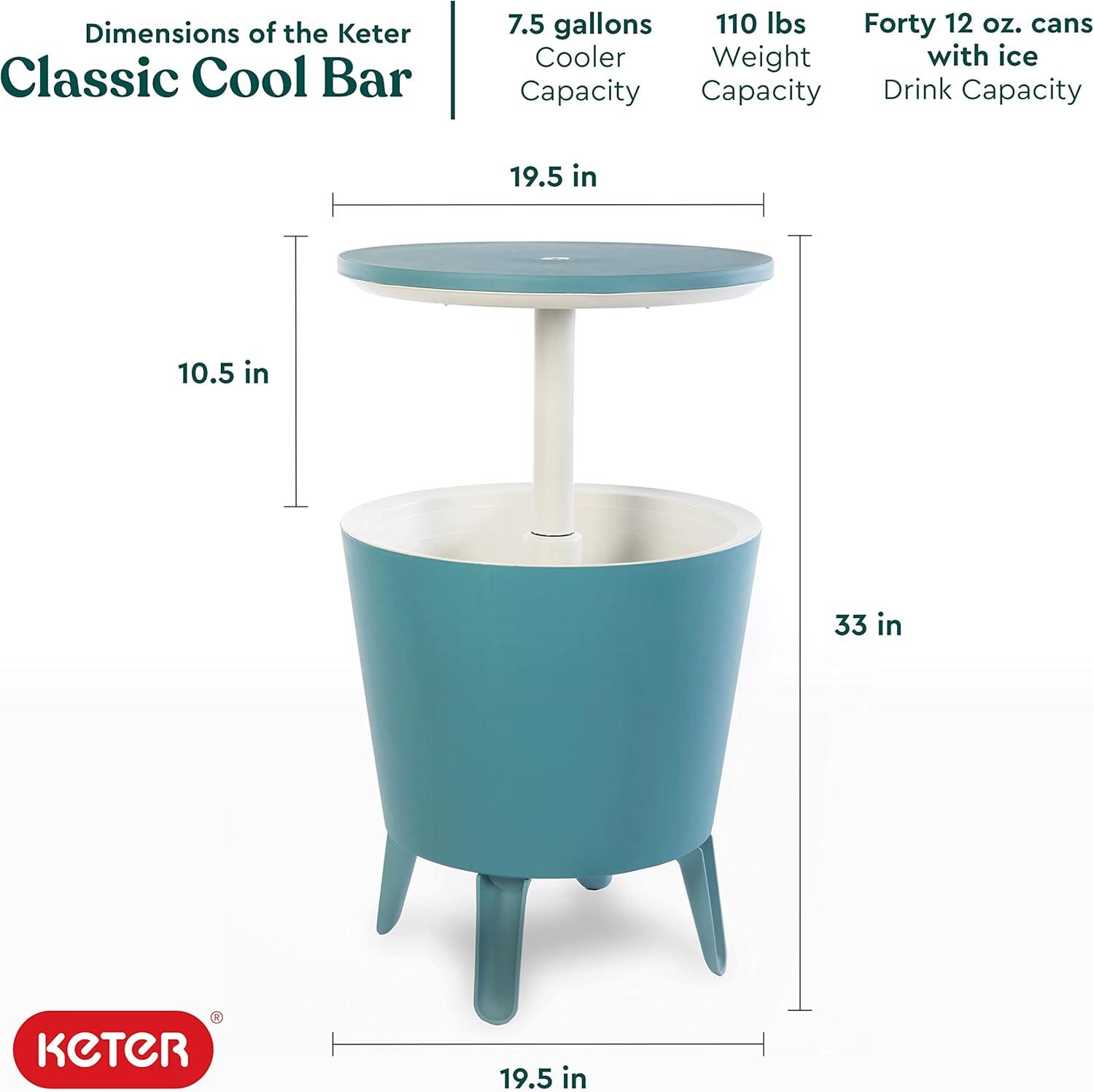 Keter 32 Qt. Cool Bar Cooler Outdoor Weather Resistant Patio Furniture 2 in 1 Side Table and Bar