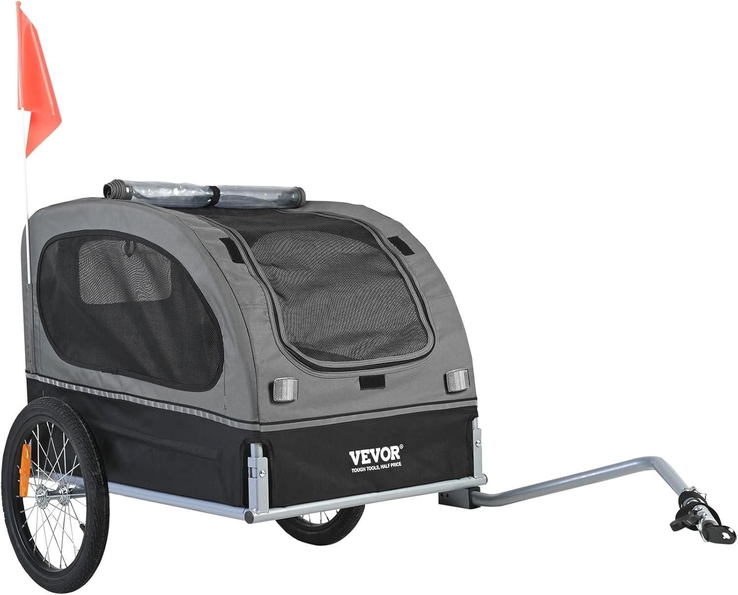 Gray and Black Dog Bike Trailer with Quick Release Wheels