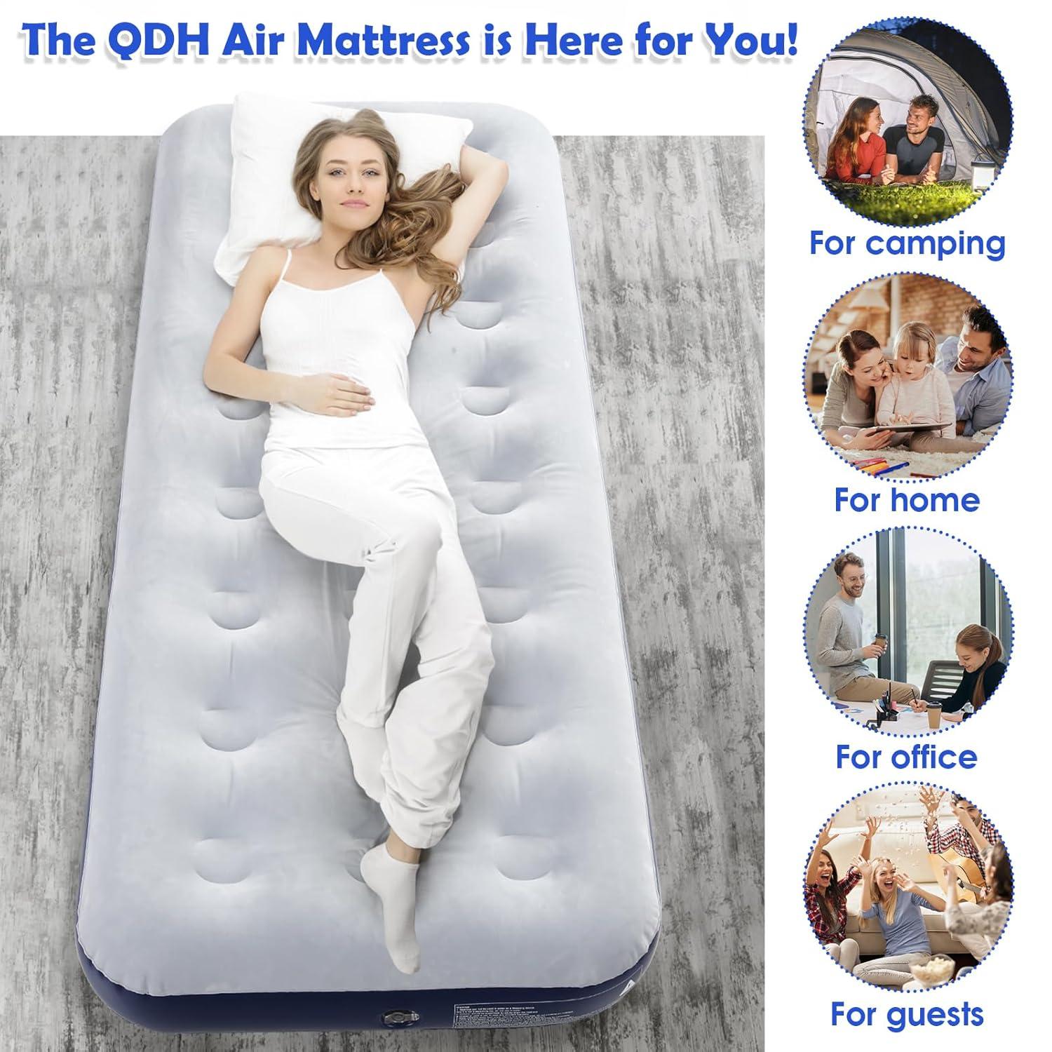 Camping Air Mattress Inflatable Air Bed Flocked Surface Travel Bed Sleeping Pad Air Bed for Outdoor Camping Tent Guest Travelling