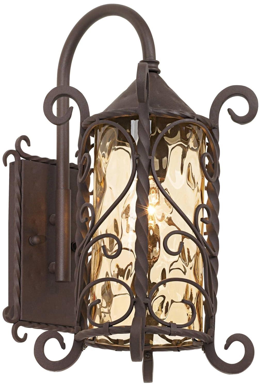 John Timberland Casa Seville Rustic Wall Light Sconce Dark Walnut Hardwire 7 3/4" Fixture Hammered Champagne Glass for Bedroom Bathroom Vanity Reading