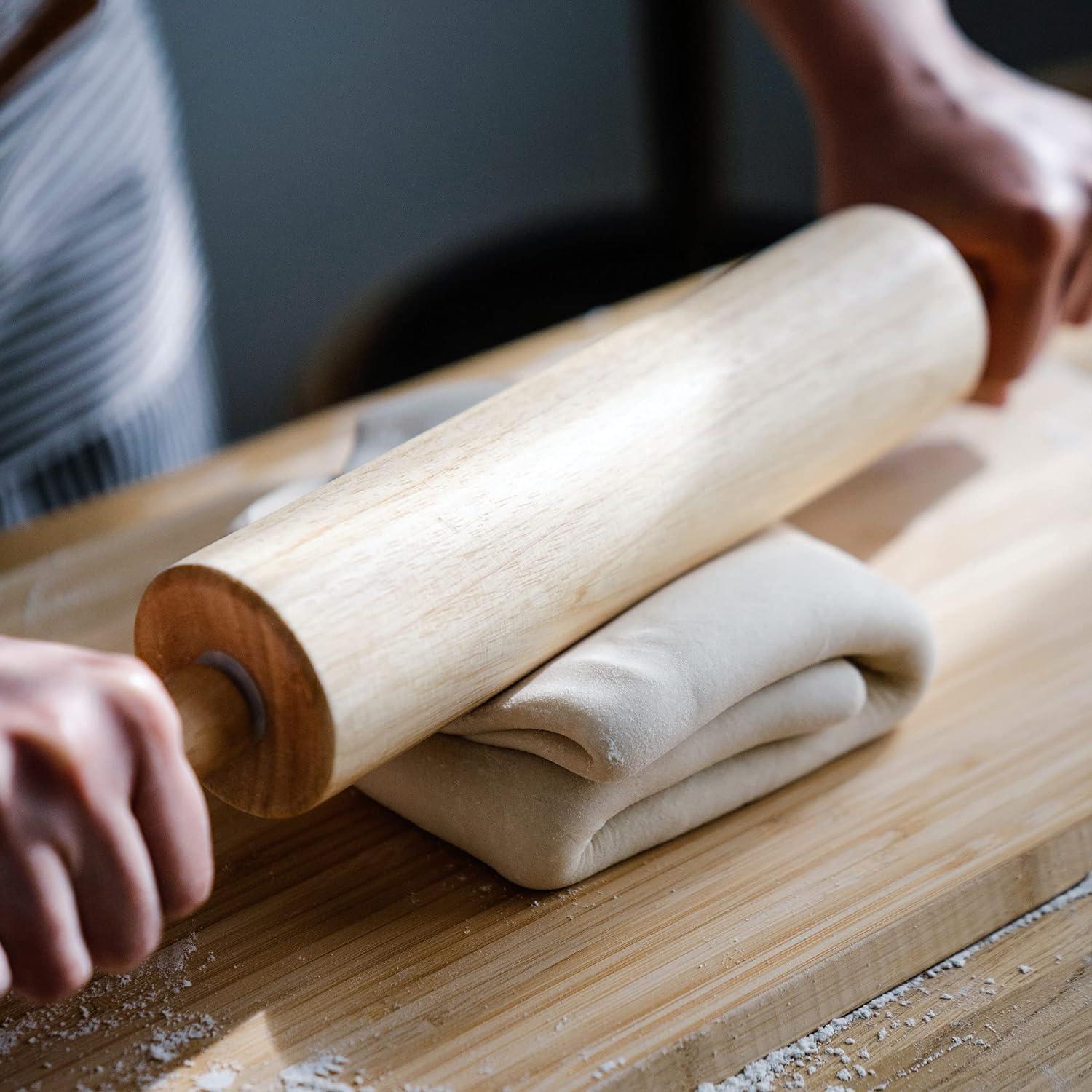 17.6 Inch Hard Oak Wooden Rolling Pin for Baking