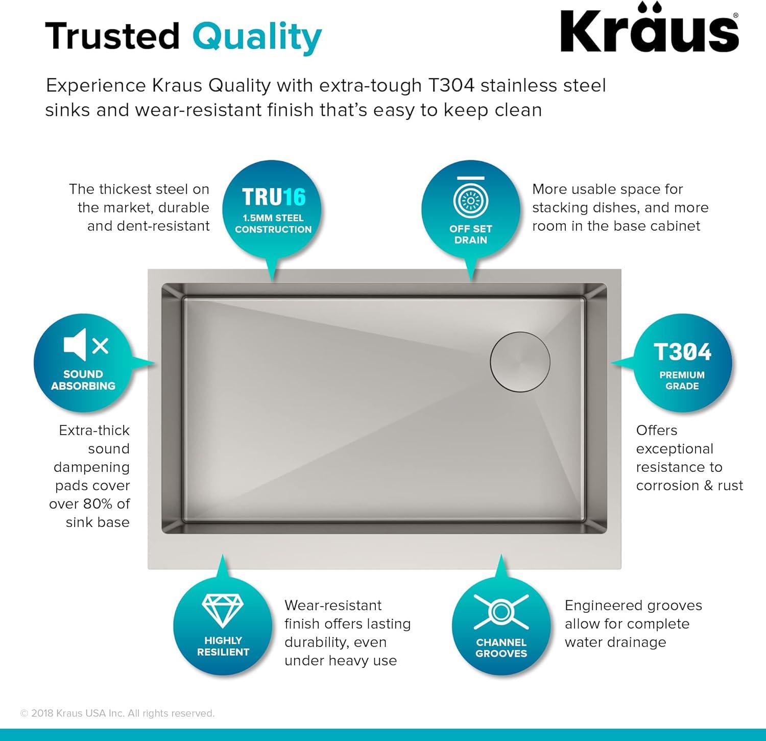 KRAUS Standart Pro Apron Front Farmhouse 16 Gauge Single Bowl Stainless Steel Kitchen Sink