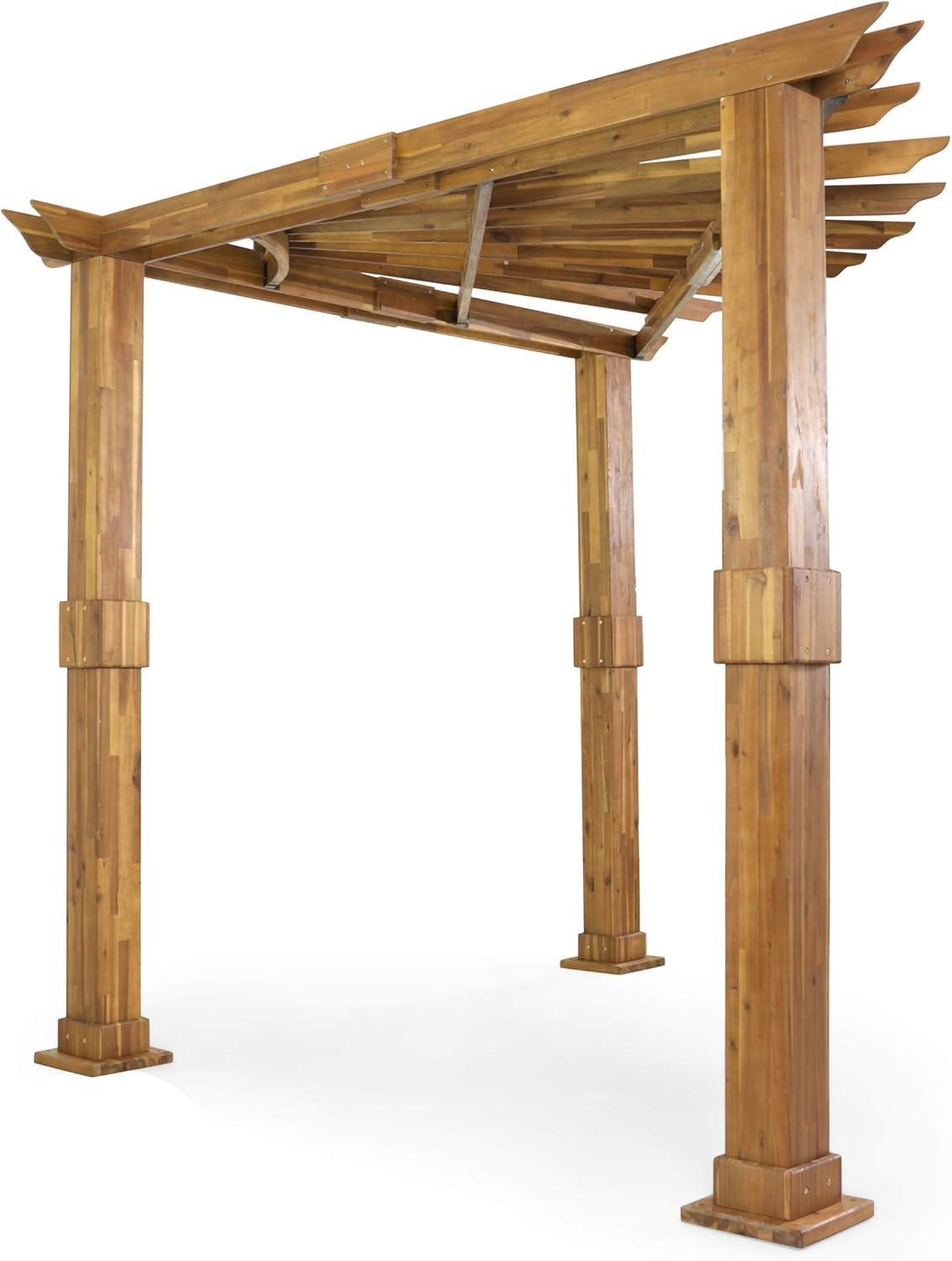 Dilan Outdoor Acacia Wood Triangle Pergola - Teak/Black - Christopher Knight Home: Weather-Resistant Corner Shade Structure