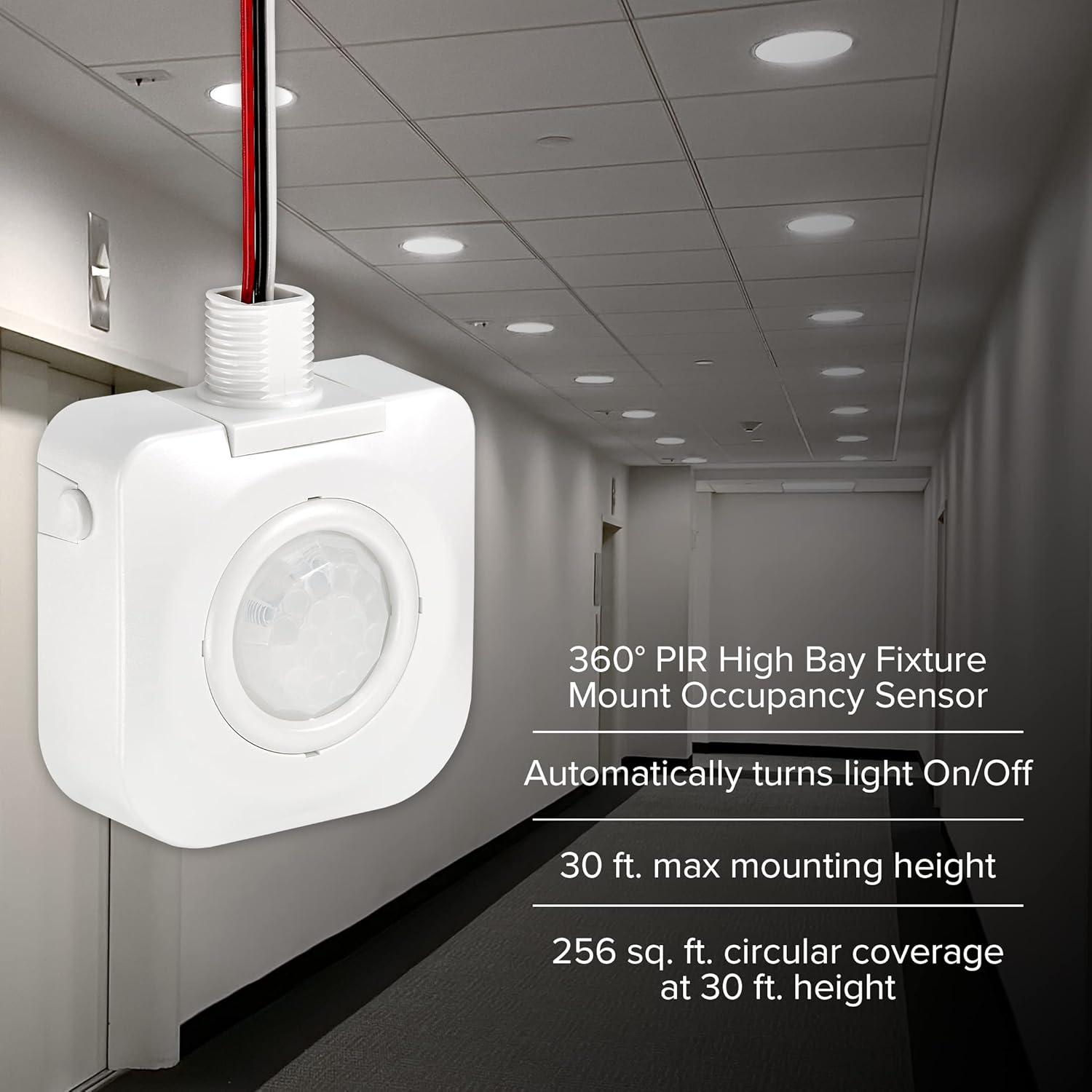 Maxxima High Bay Fixture Mount - 360 Degree PIR Occupancy Sensor, Hard Wired Indoor Motion Sensor, Automatic Commercial or Residential Lighting Solution, Max Height 30 Ft,  120-277V