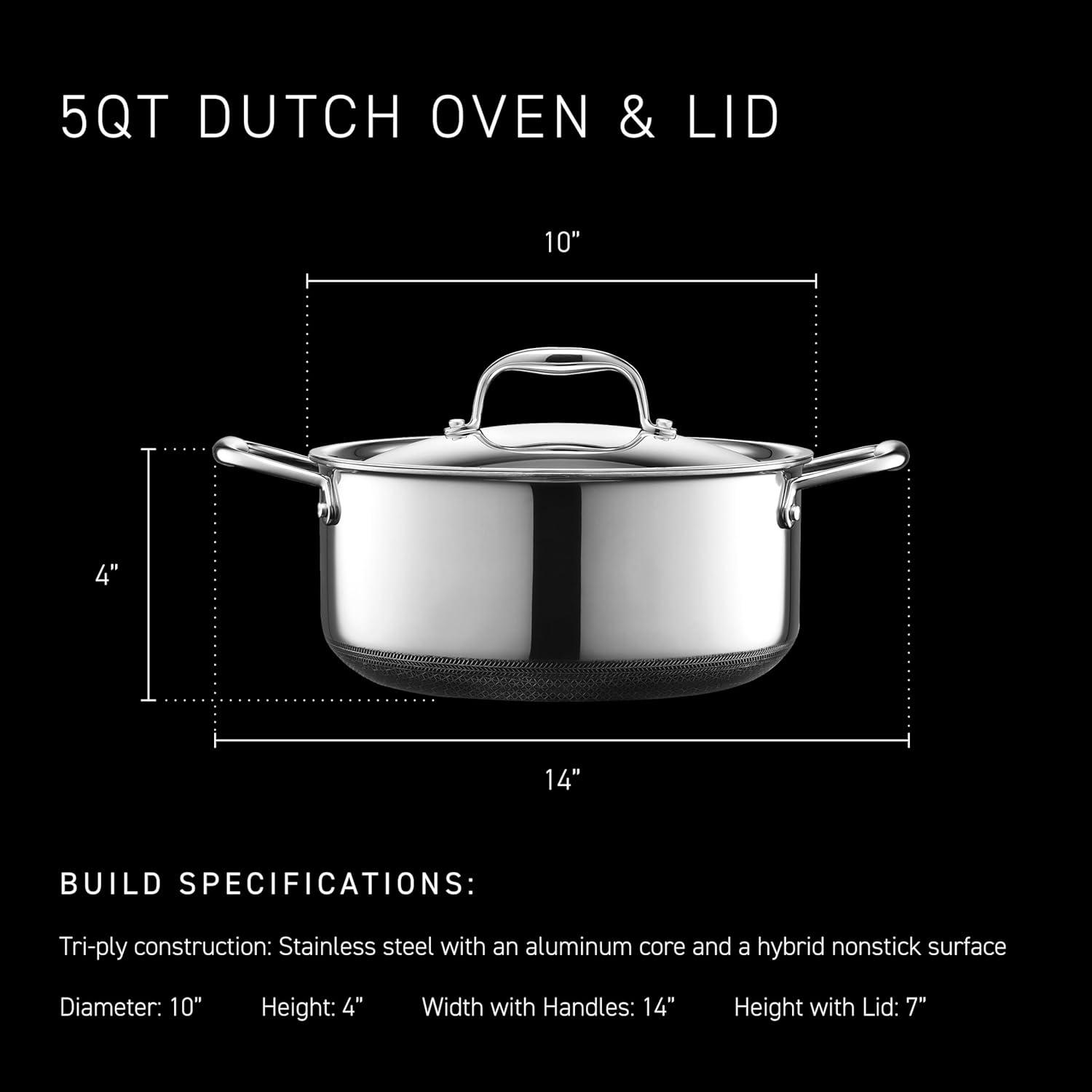 HexClad 5 Quart Hybrid Stainless Steel Pot with Glass Lid, Nonstick