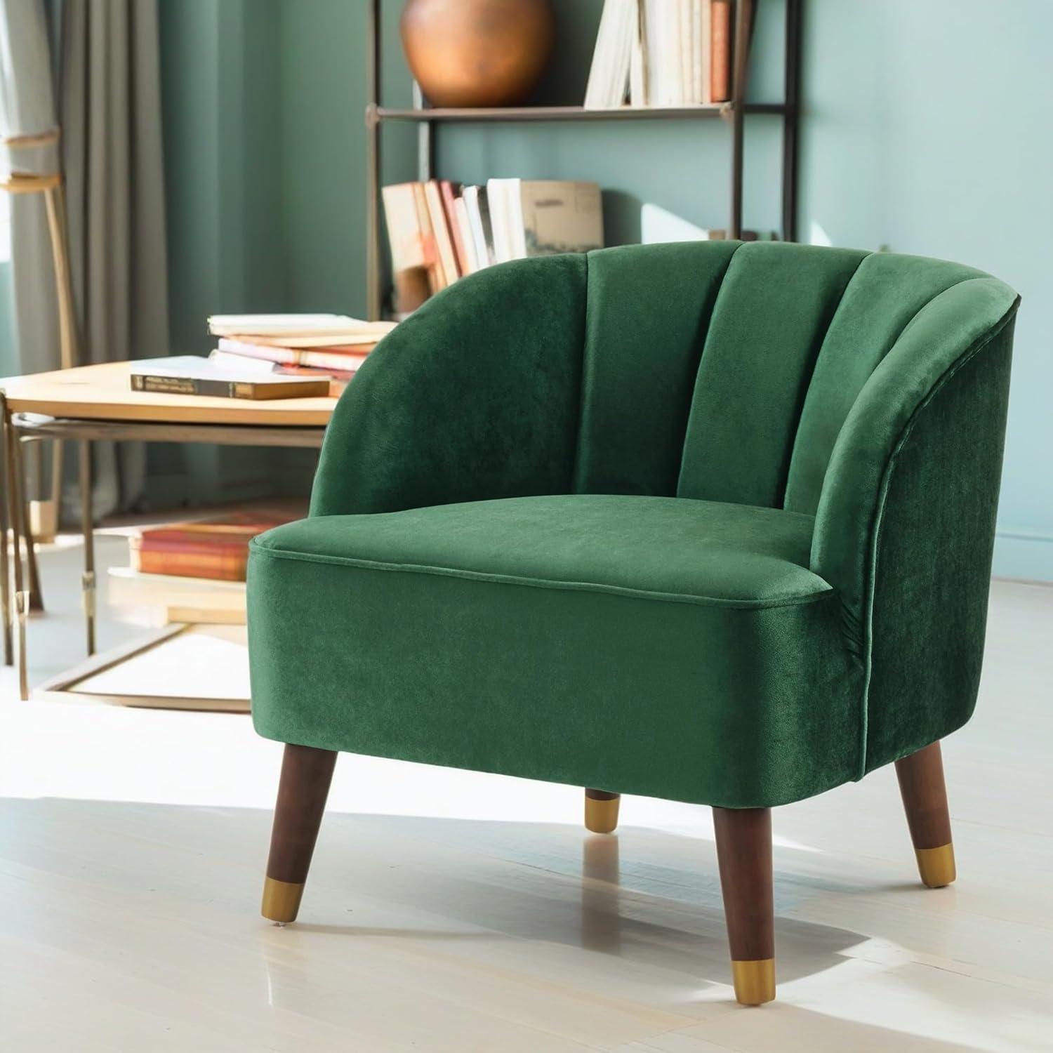 Christopher Knight Home Velvet Club Chair for Living Room, Upholstered Accent Chair, Reading Armchair with Wood Legs Barrel Chair Single Sofa for Bedroom Home Bars, Vintage Emerald 28.25" x 28" x 28"